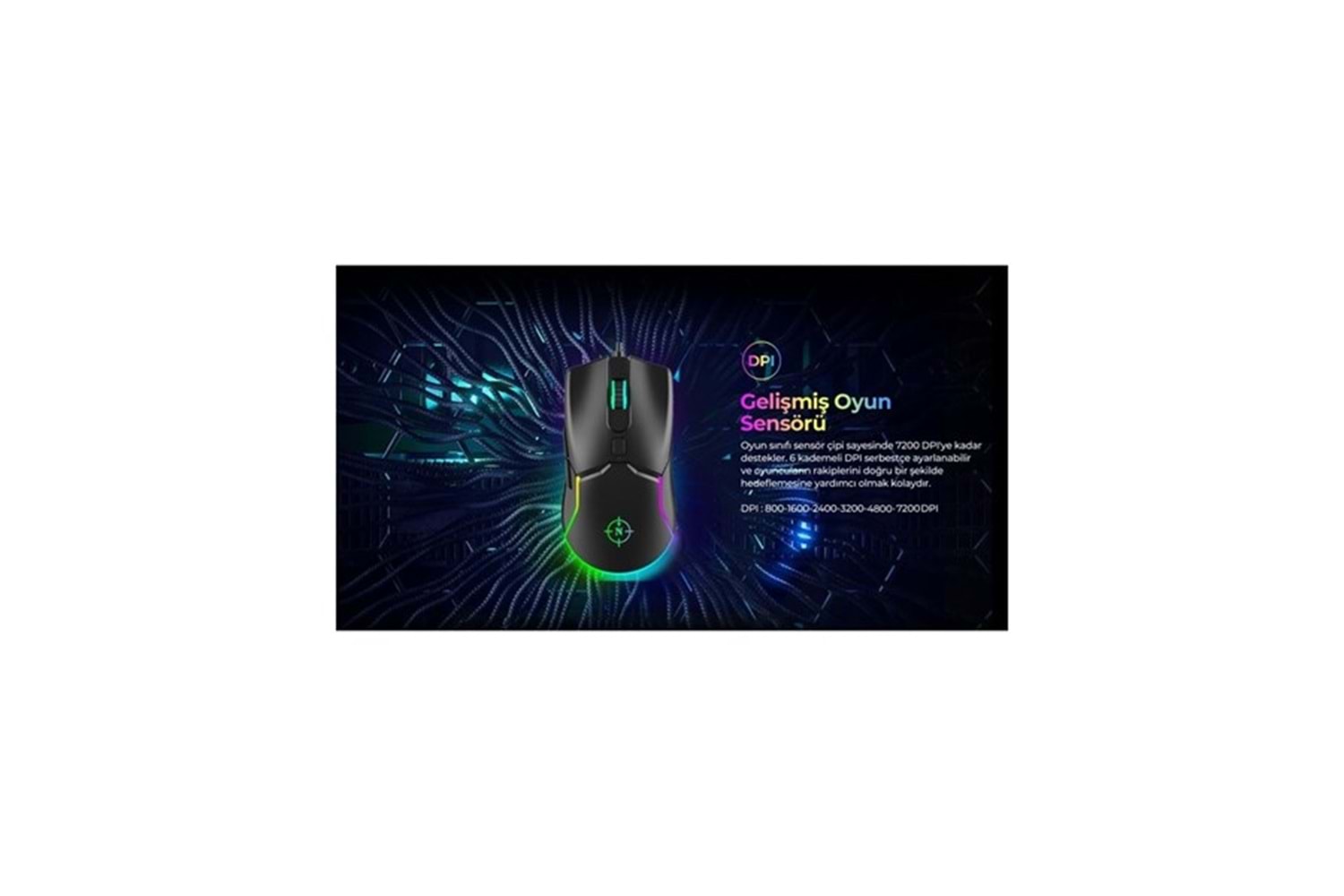 NORTH Air Black Professional USB 7200dpi Gaming Siyah Mouse RGB