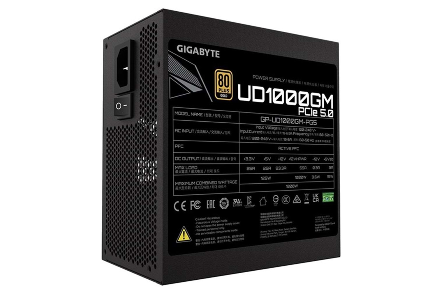 GIGABYTE 1000W 80+ GOLD GP-UD1000GM PG5 PCIE 5.0 Tam Modüler Power Supply