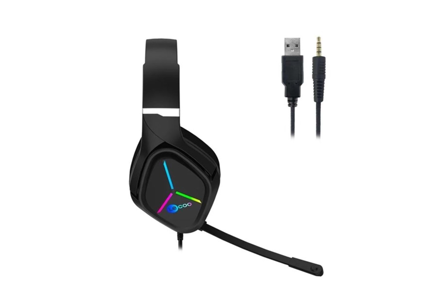 LENOVO LECOO HT406 Stereo USB 3.5mm Jack RGB Led Aydınlatma Siyah Gaming Mikrofonlu Kulaklık