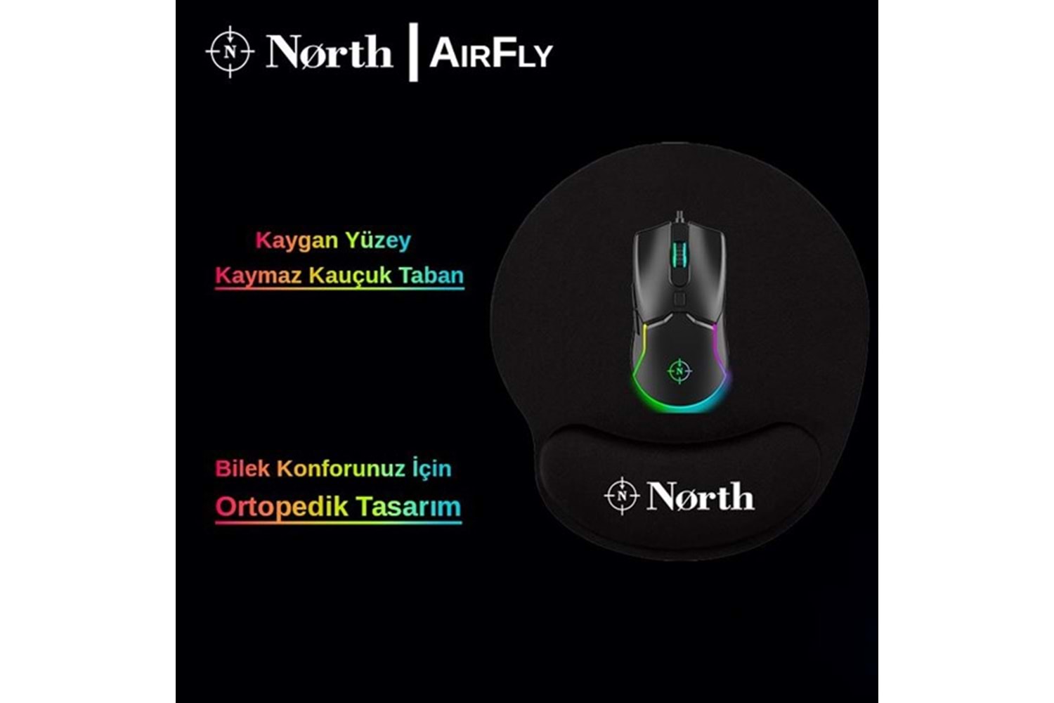 NORTH AirFly Premium Quality Bilek Destekli Siyah Gaming Mouse Pad