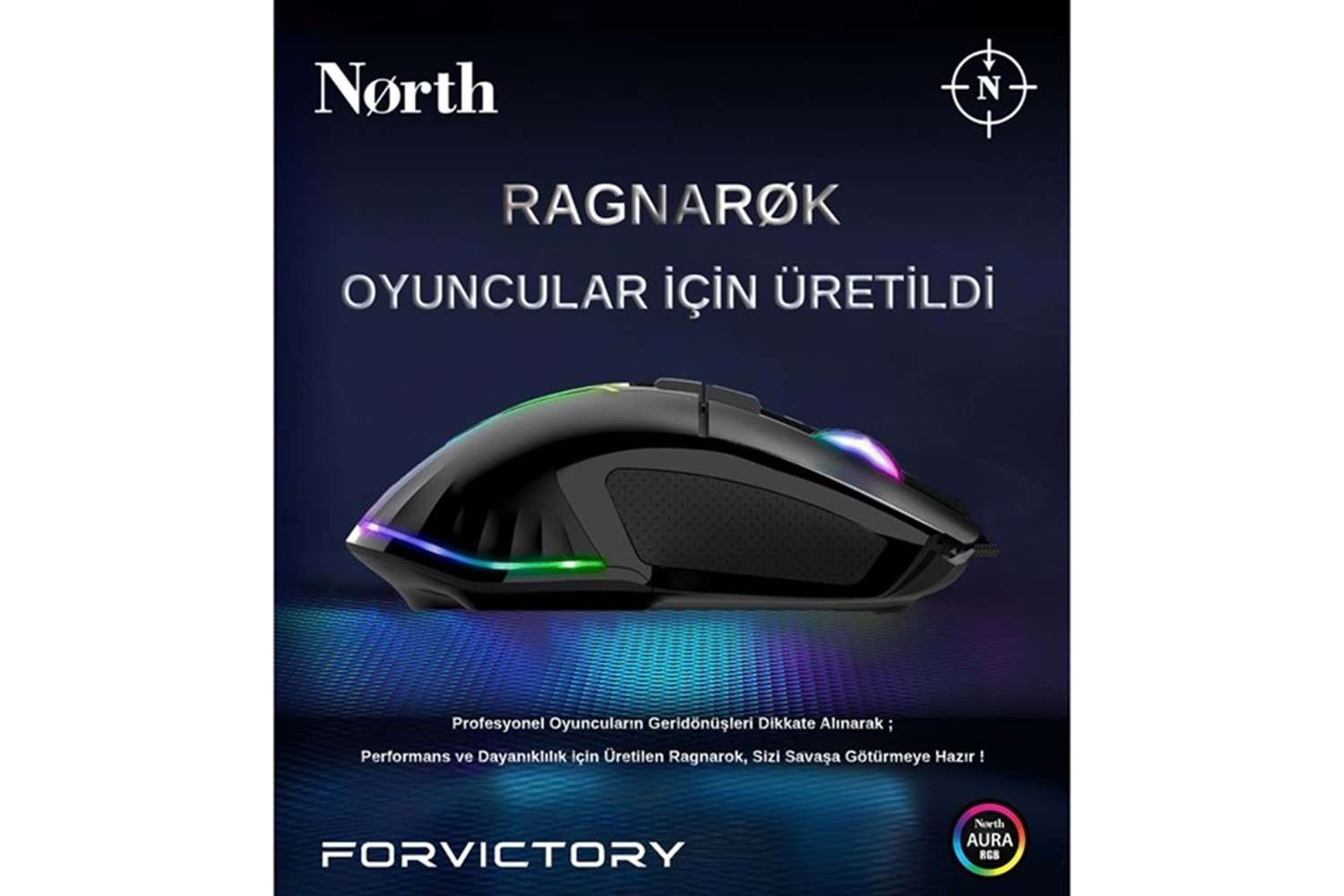 NORTH Ragnarok USB 12800dpi Gaming Siyah Mouse RGB