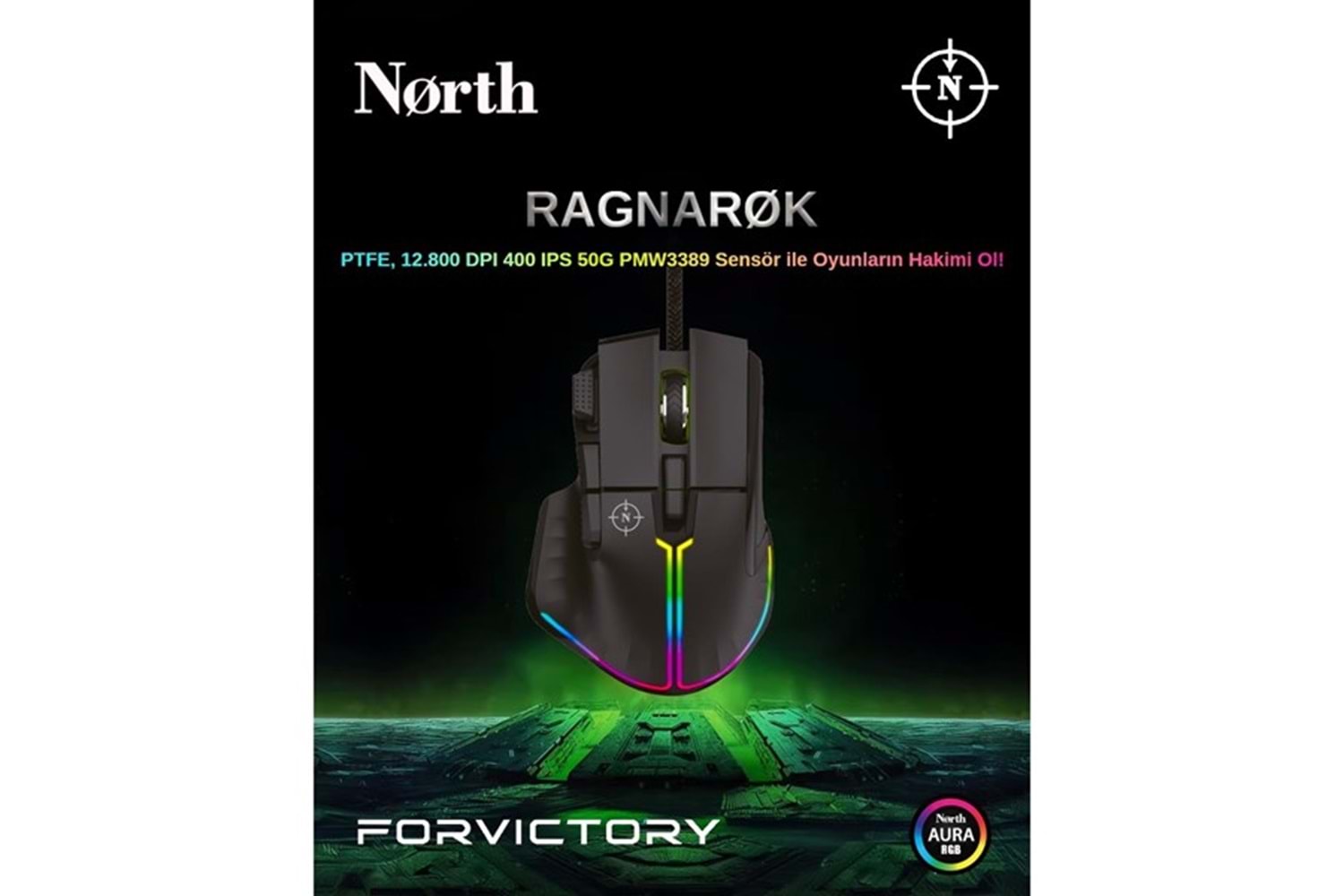 NORTH Ragnarok USB 12800dpi Gaming Siyah Mouse RGB
