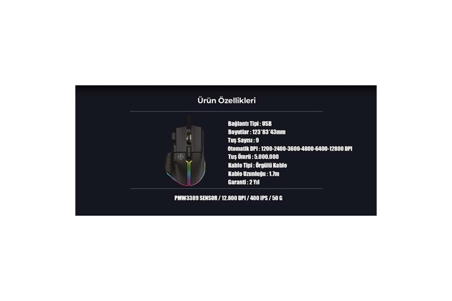 NORTH Ragnarok USB 12800dpi Gaming Siyah Mouse RGB