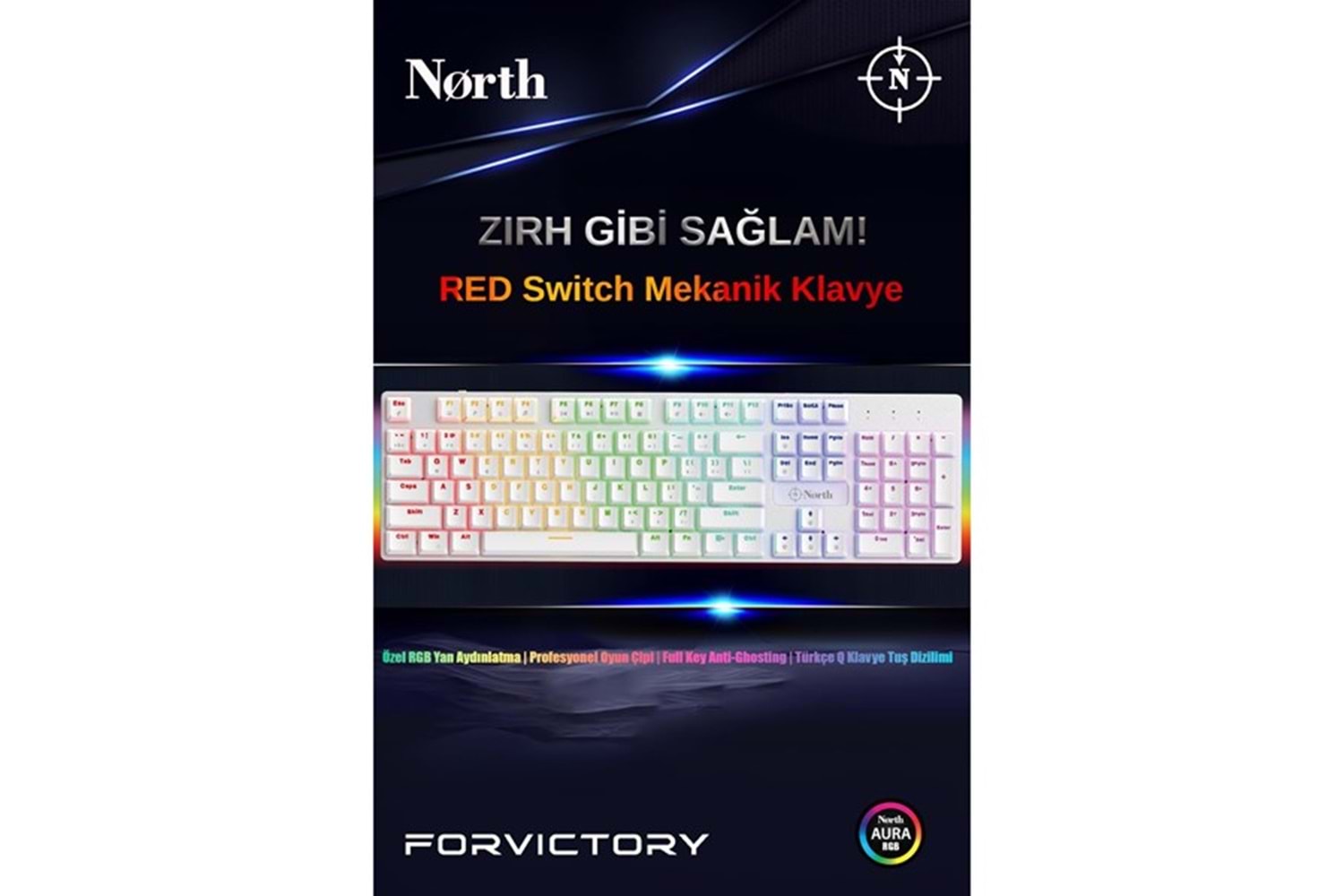 NORTH Shield Q Trk RGB Led / Mekanik Kırmızı Switch Beyaz Gaming Klavye