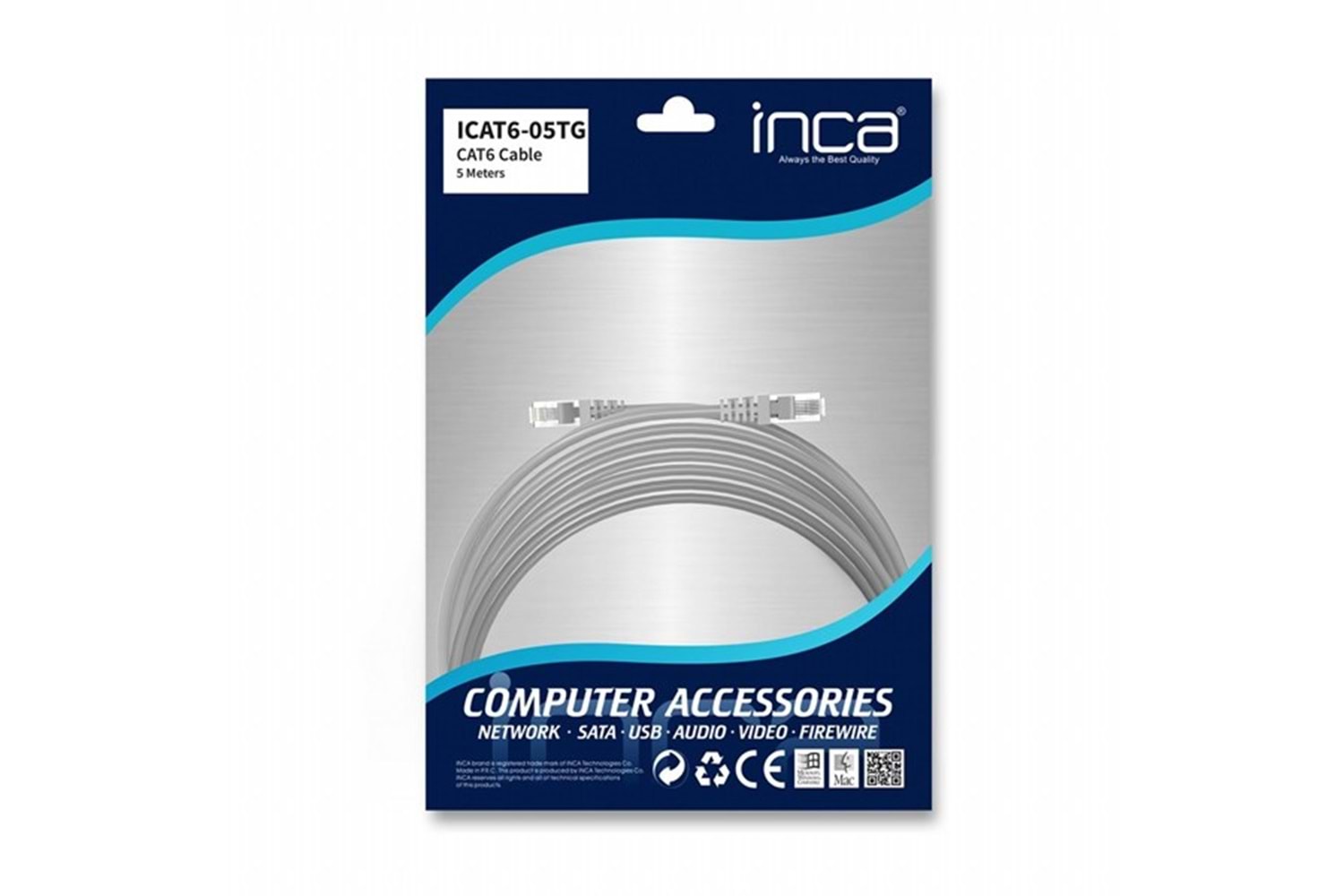 INCA 5m CAT6 Utp ICAT6-05TG Gri Patch Kablo
