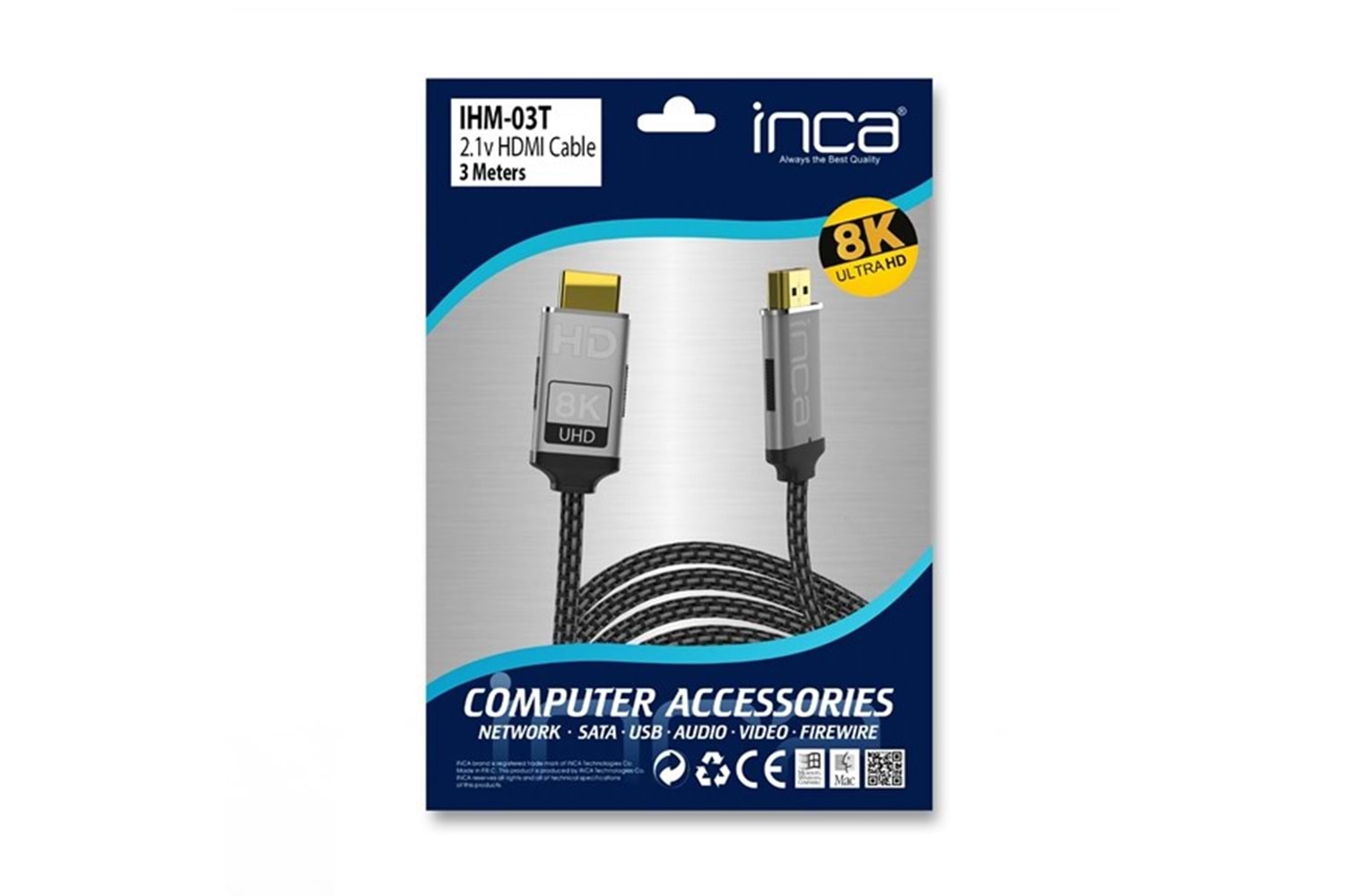 INCA IHM-3T 3metre HDMI Görüntü Kablosu 2.1v 8K