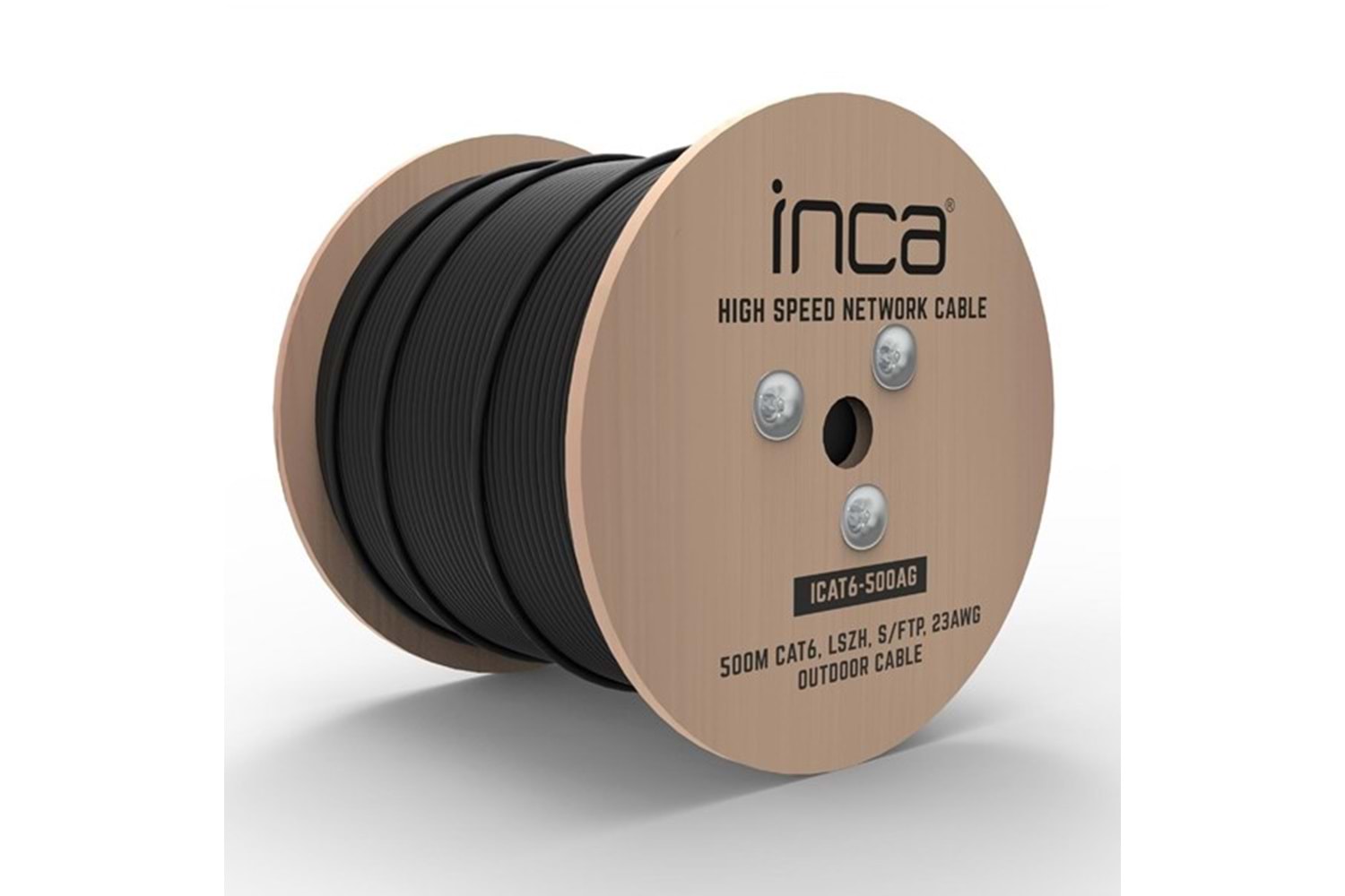 INCA CAT6 S/FTP 23AWG Siyah 500m Makara Outdoor Makaralı LSZH Kablo 0.50mm ICAT6-500AG