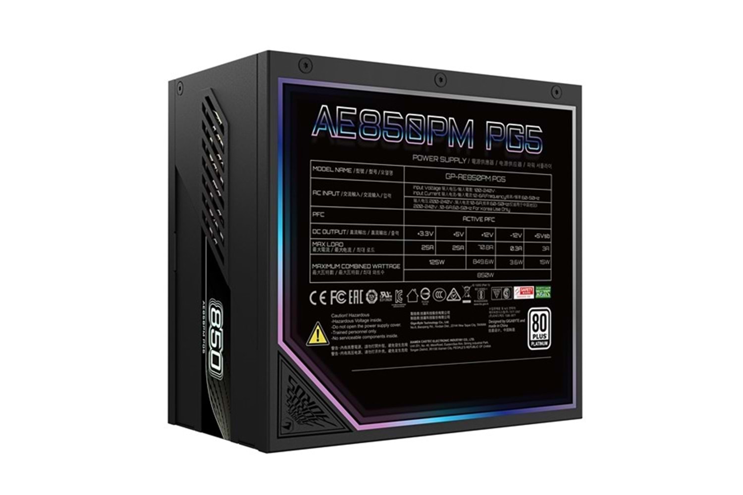 GIGABYTE 850W 80+ PLATINUM GP-AE850PM PG5 ICE Tam Modüler Power Supply