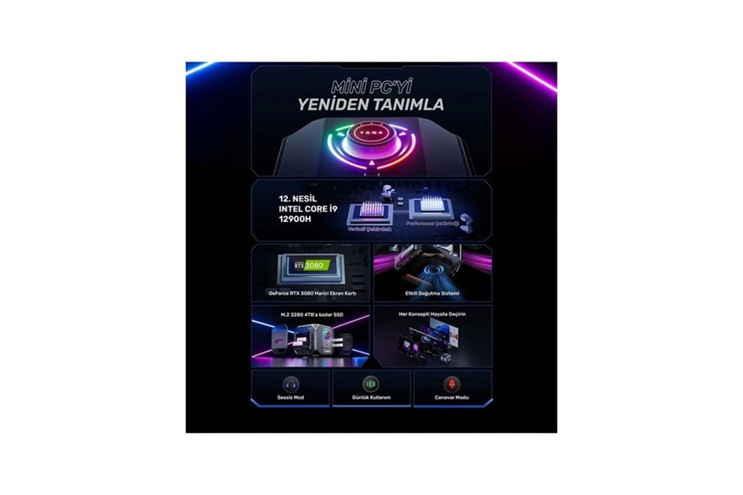 RAXIUS MP M1A İ9 3080-129H001 CORE i9 12900H 16GB RAM 512GB NVME RTX 3080 FDOS GAMING MINI PC