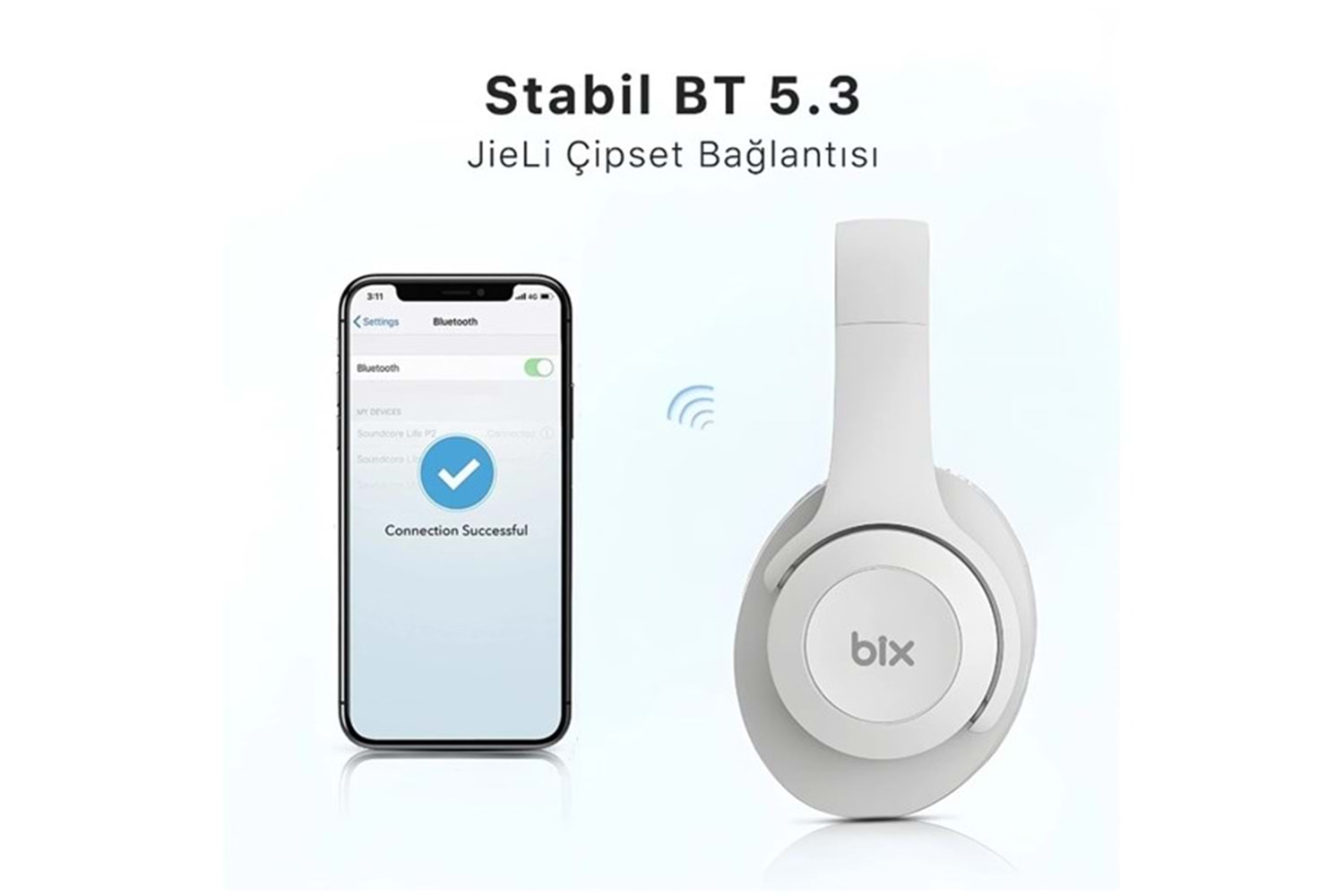 BİX BH2-IG BUZ GRİSİ SOUNDCRAFT BH2 KATLANABİLİR KULAKÜSTÜ KABLOSUZ KULAKLIK