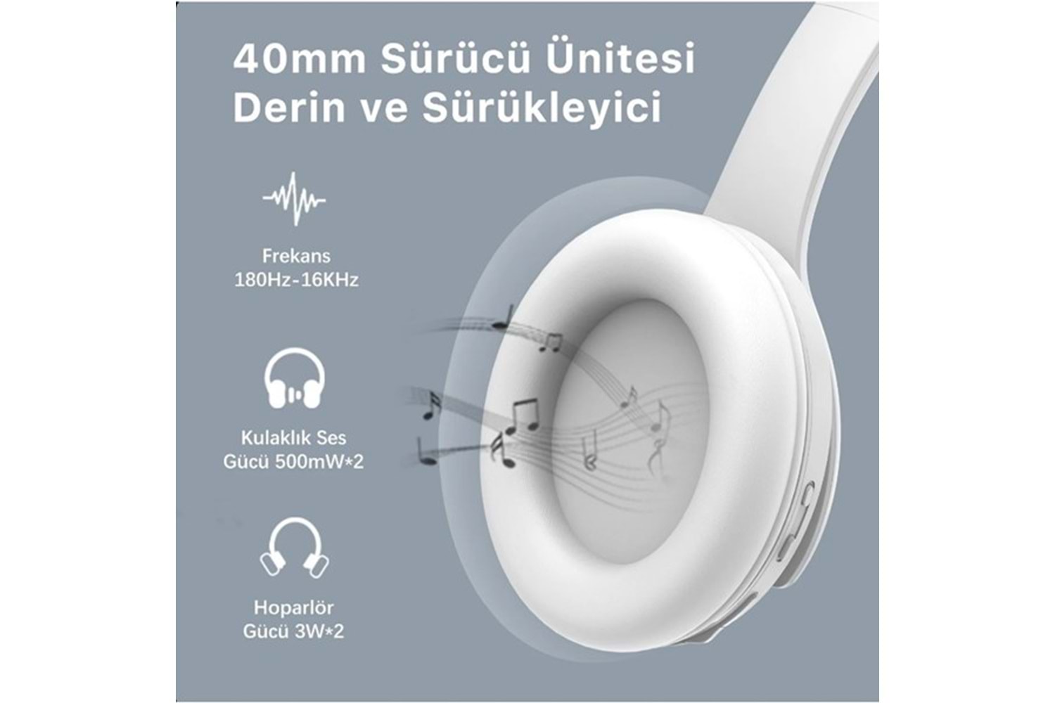 BİX BH2-IG BUZ GRİSİ SOUNDCRAFT BH2 KATLANABİLİR KULAKÜSTÜ KABLOSUZ KULAKLIK