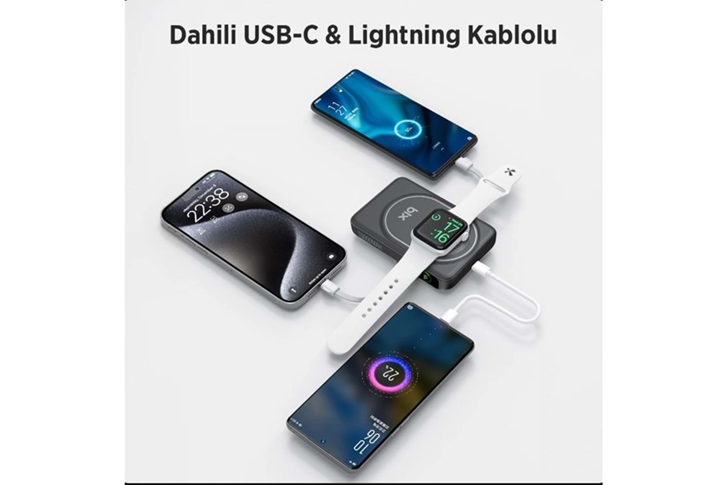 BİX 10000mAh TPB16-BK 6'SI 1 ARADA OLED EKRANLI Siyah KABLOSUZ POWERBANK