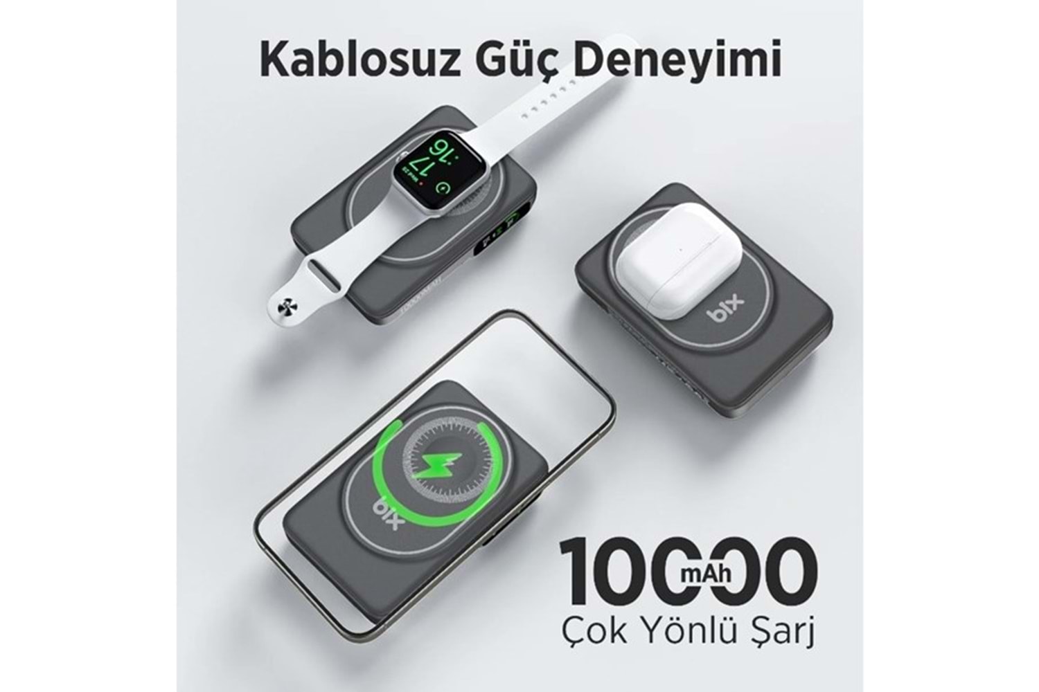 BİX 10000mAh TPB16-BK 6'SI 1 ARADA OLED EKRANLI Siyah KABLOSUZ POWERBANK