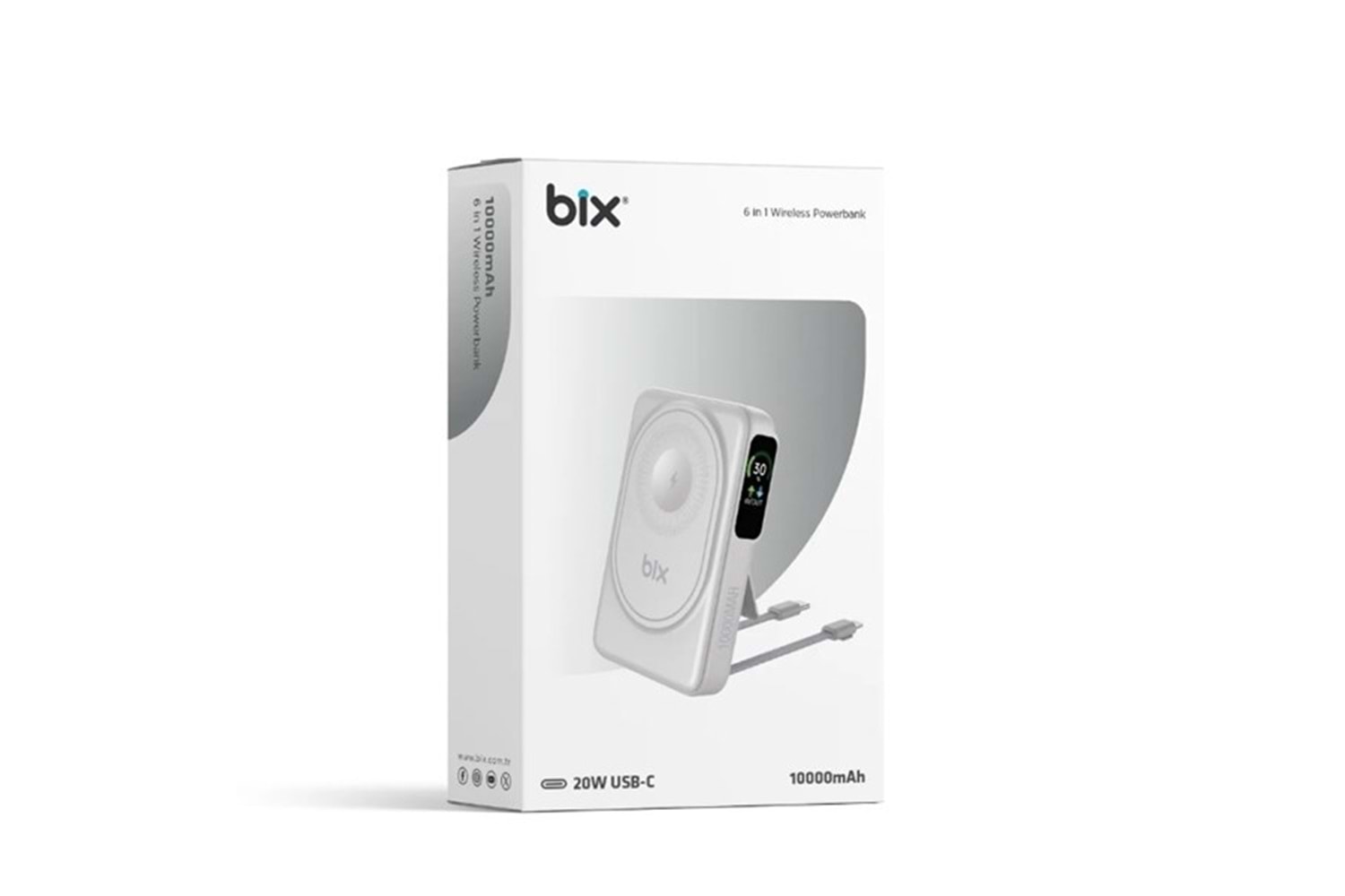 BİX 10000mAh TPB16-WE 6'SI 1 ARADA OLED EKRANLI Beyaz KABLOSUZ POWERBANK