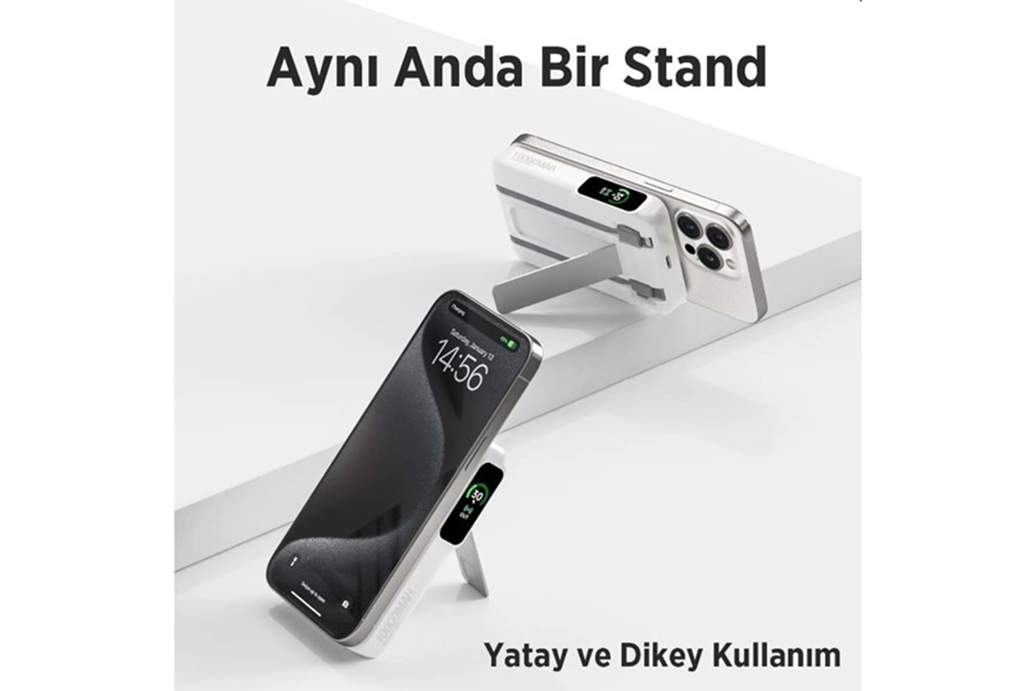 BİX 10000mAh TPB16-WE 6'SI 1 ARADA OLED EKRANLI Beyaz KABLOSUZ POWERBANK