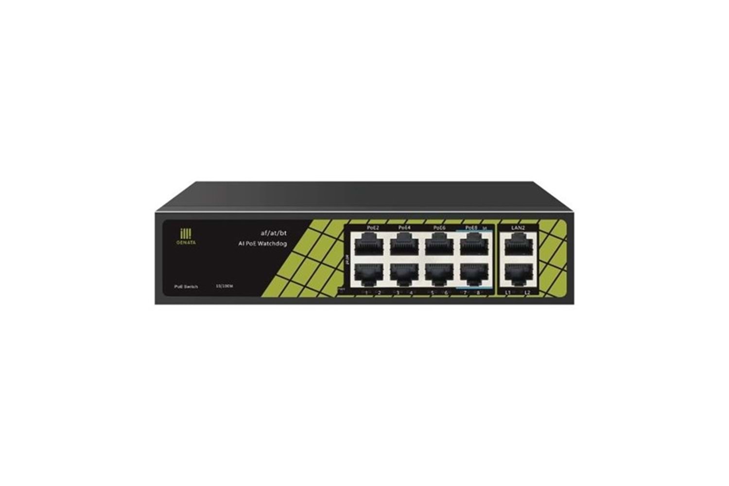 GENATA 8port PoE 60w GNT-P9828V6 10/100 2-Uplink Yönetilemez Switch