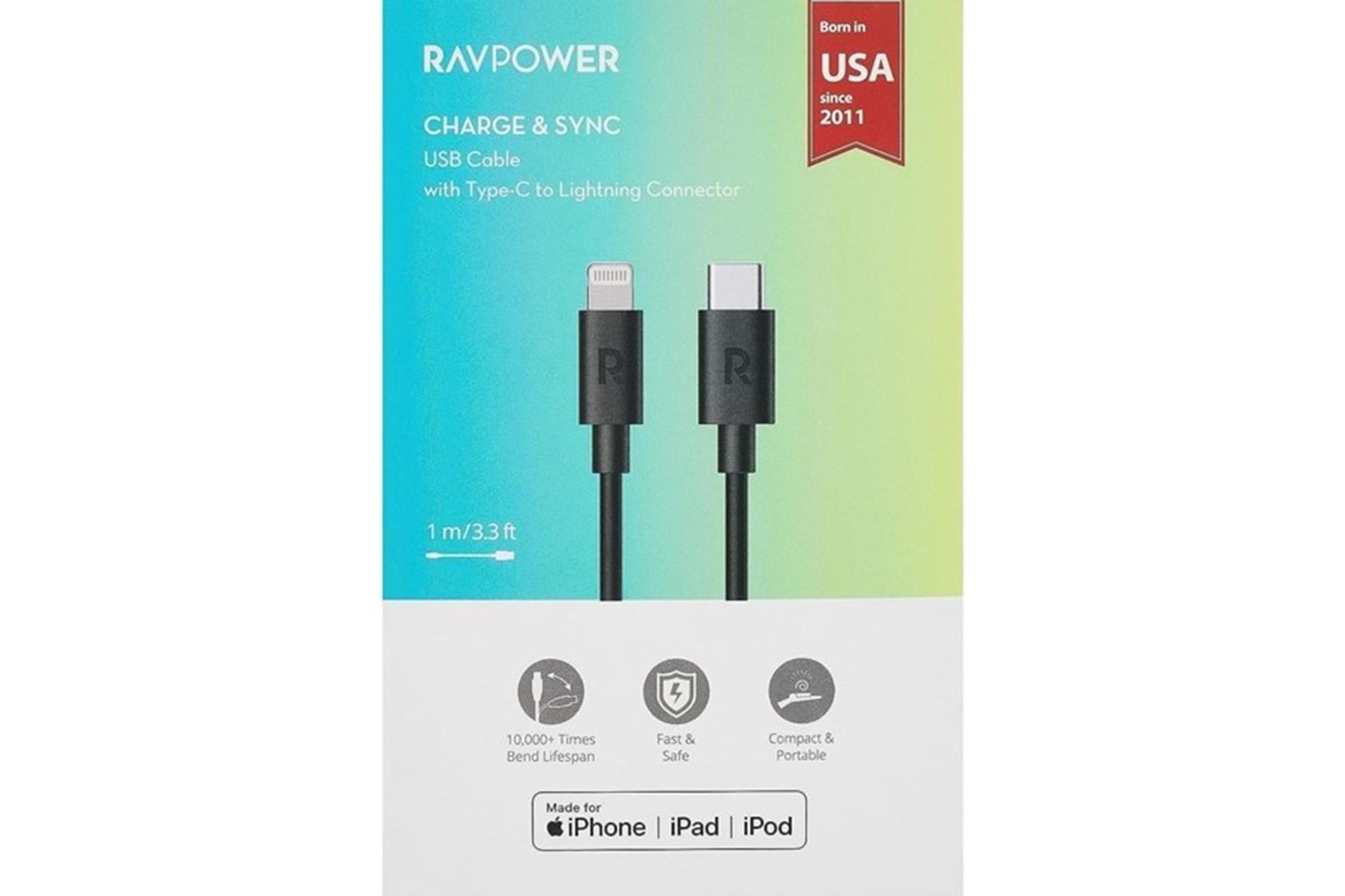 Ravpower RP-CB1016 Type-C To Lightning Cable 1M Tpe Black
