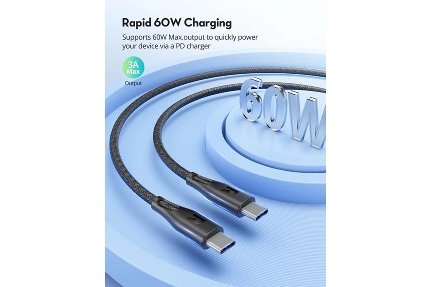 RAVPOWER 1.2metre 60W Fast Charging Type-C To C Kablo