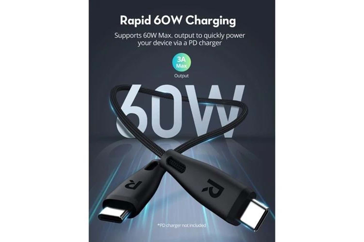 Ravpower 1.2metre 60W C-C TYPE-C Kablo