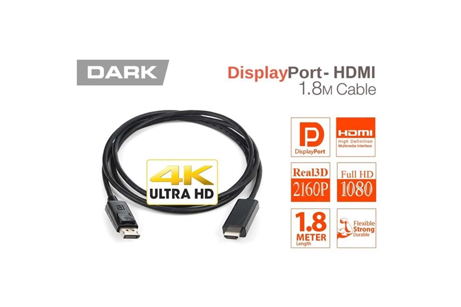 DARK DK-CB-DPXHDMIL184K 1.8metre DP-HDMI Çevirici Kablo
