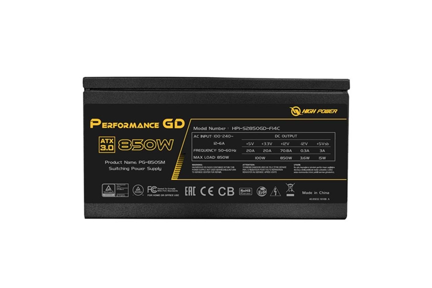 HIGH POWER 850W 80+ GOLD Performance HP1-S2850GD-F12S PCIE 5.0 Power Supply 