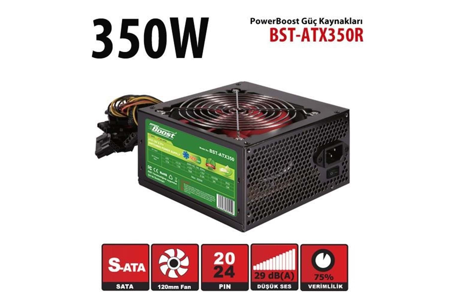 PowerBOOST 350W BST-ATX350R 12cm Fanlı Power Supply