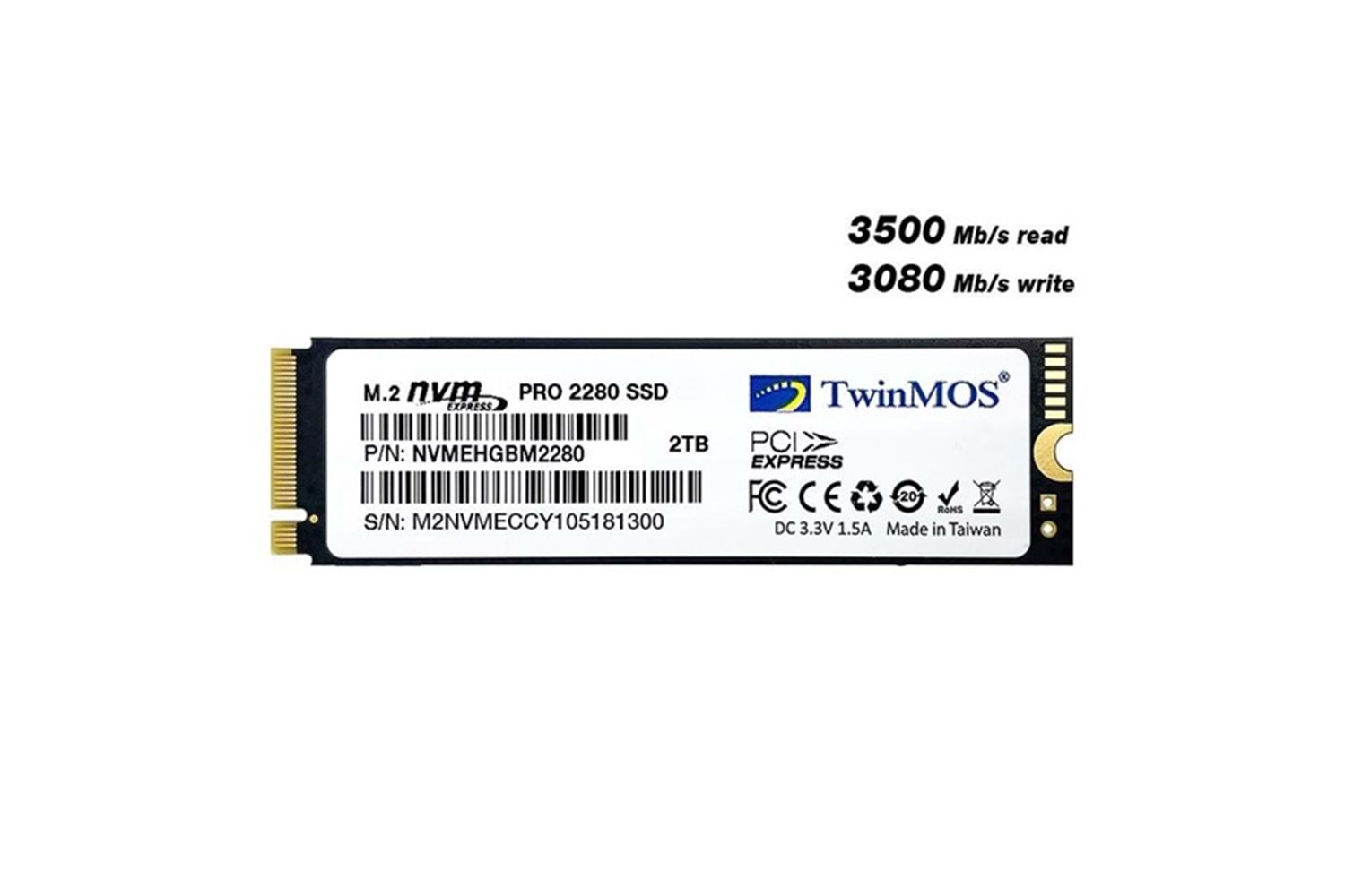 TWINMOS 2TB NVMe2TB2280AP 3500- 3080MB/s M2 PCIe NVMe Gen3 Disk