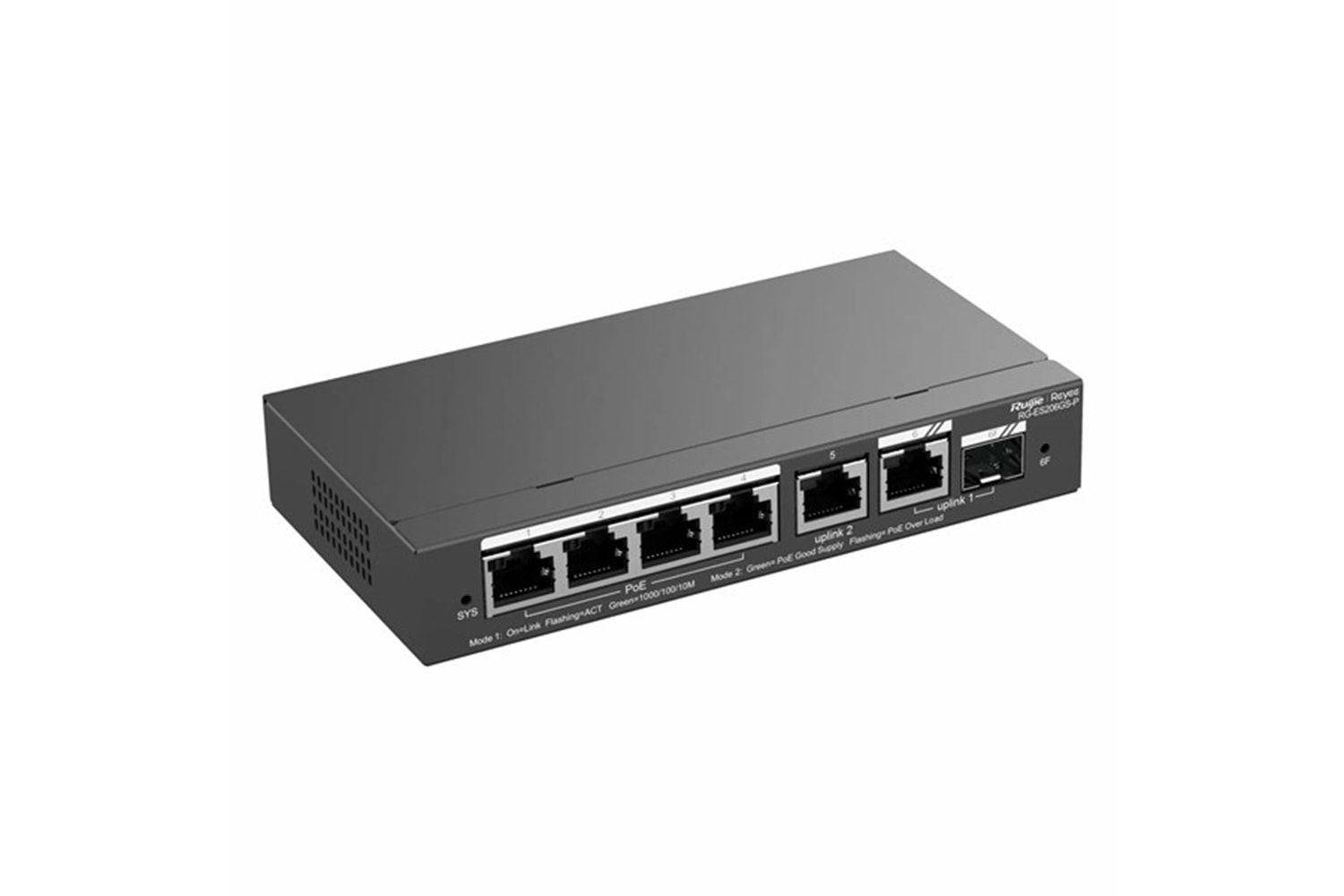 RUIJIE 4port RG-ES206GS-P GIGABIT 1-Uplınk 1-SFP 54W FULL POE Cloud Yonetılebılır Desktop Swıtch