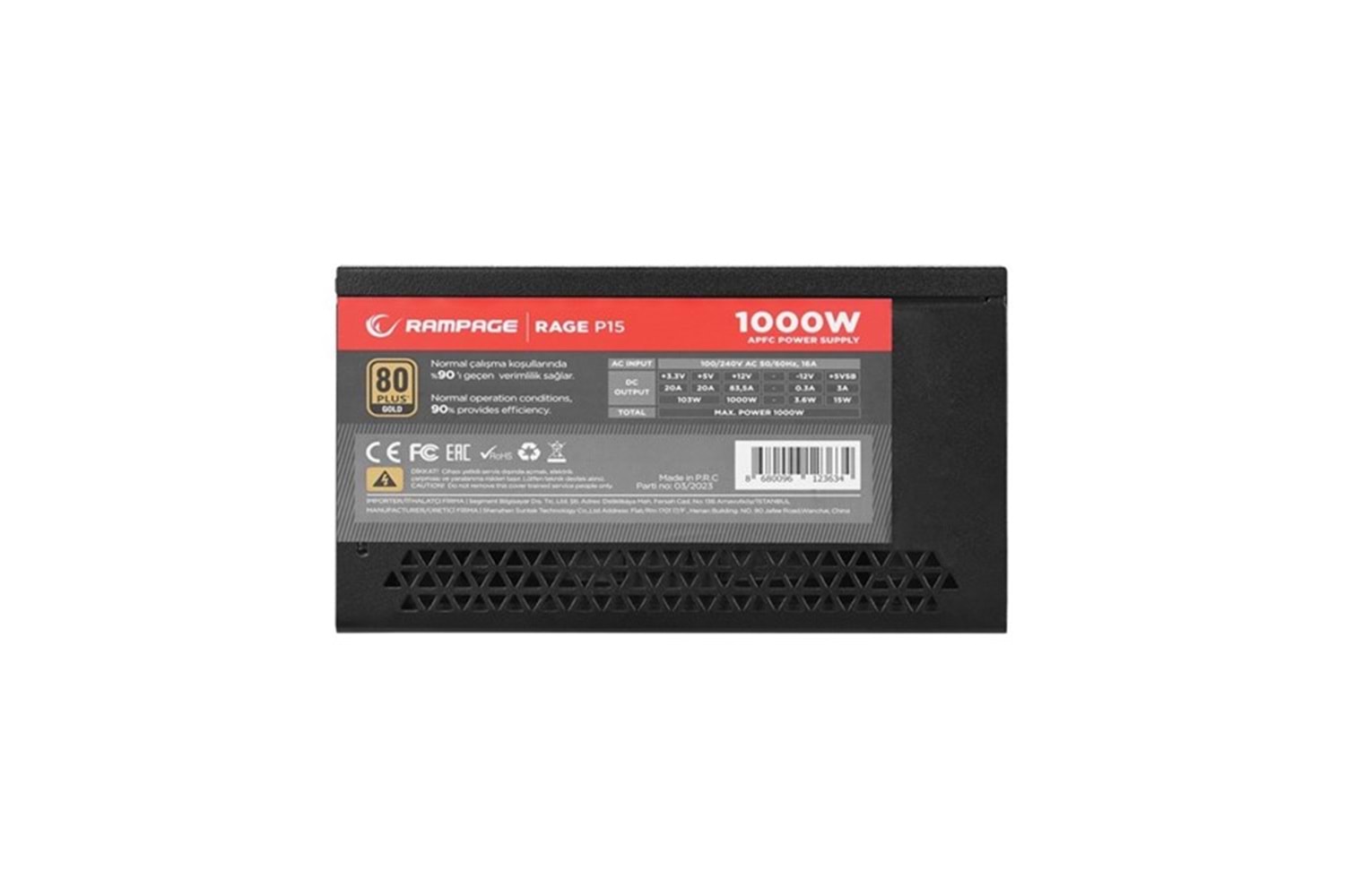 RAMPAGE 1000W 80+ GOLD RAGE P15 PCIE 5.0 TAM MODÜLER POWER SUPPLY
