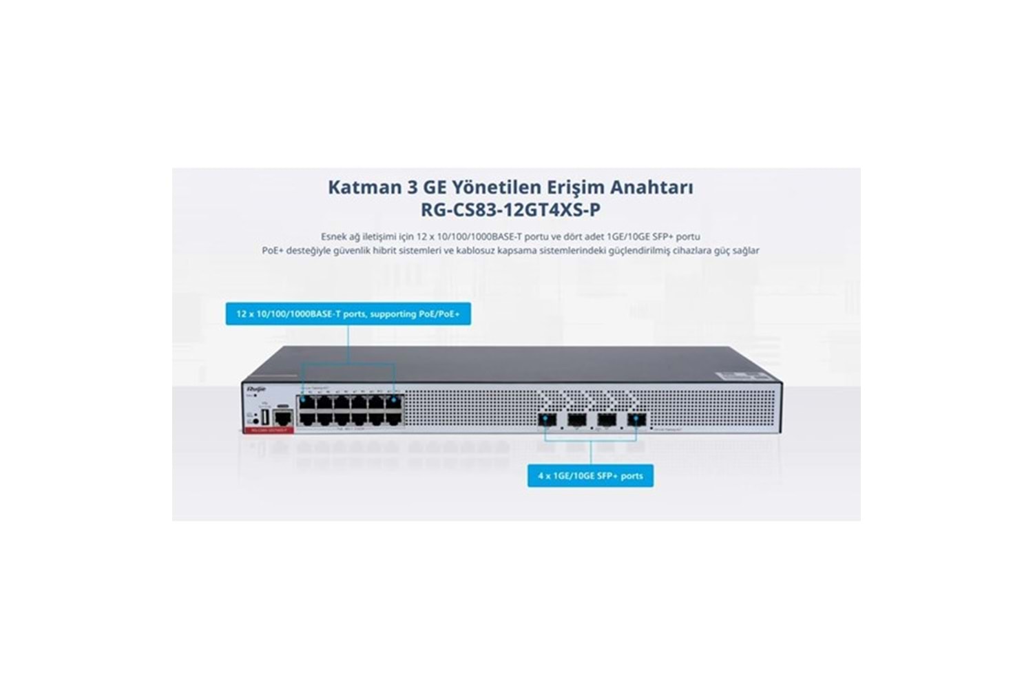 RUIJIE 8port RG-CS83-12GT4XS-P GIGABIT 4-10GBE SFP+ 370W LAYER3 YÖNETİLEBİLİR SWITCH