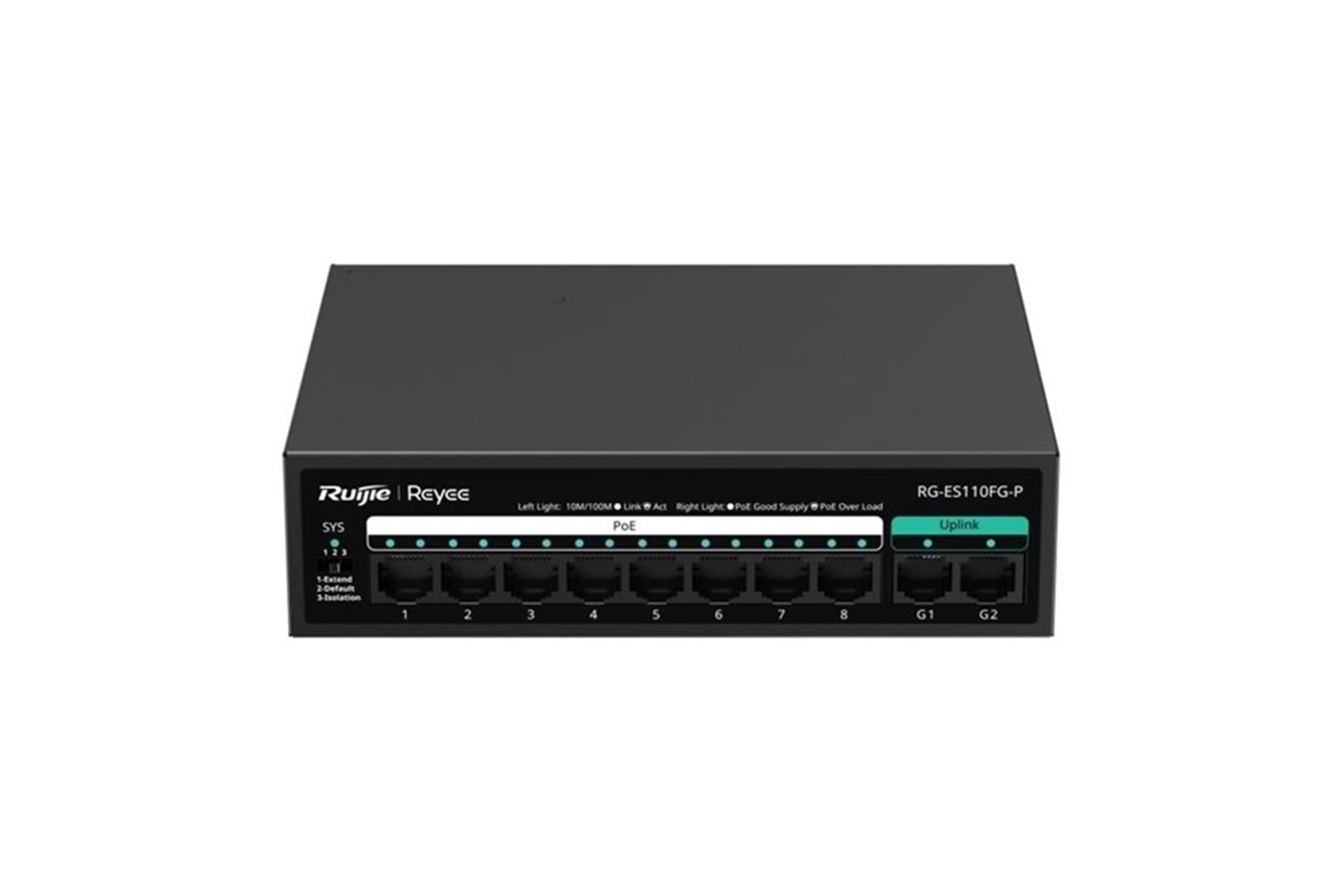 RUIJIE 8port RG-ES110FG-P 10//100 2-UPLINK 110W YÖNETİLEMEZ POE SWITCH