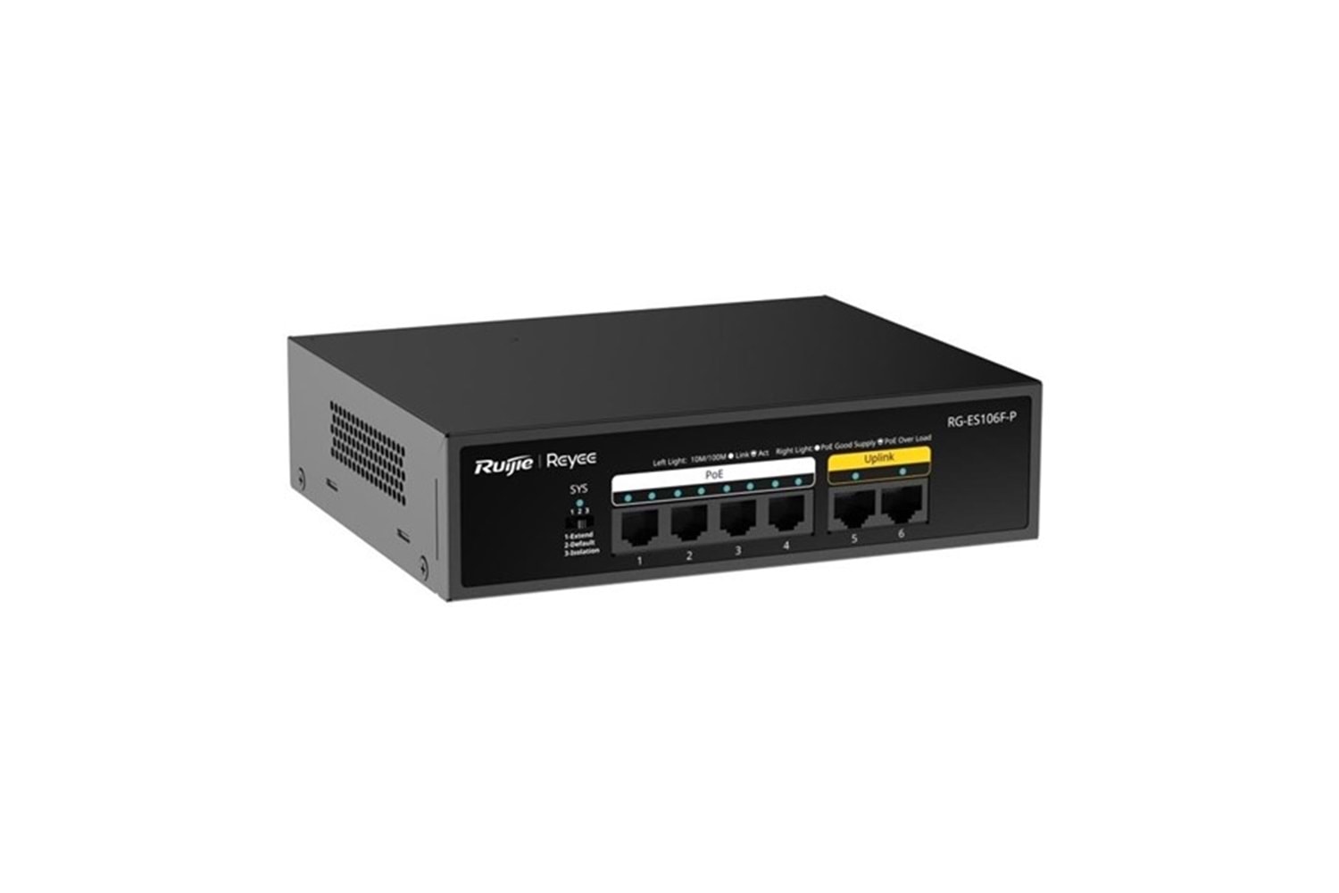 RUIJIE REYEE 6port RG-ES106F-P 10/100 2-UPLINK 54W 4port YÖNETİLEMEZ POE SWITCH