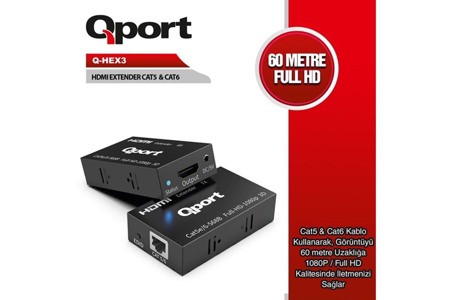 QPORT Q-HEX3 Cat5e/Cat6 60metre HDMI Extender