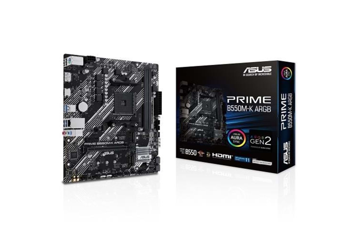 ASUS PRIME B550M-K ARGB DDR4 M2 PCIe NVME HDMI DVI PCIe 16X v4.0 AM4 mATX	