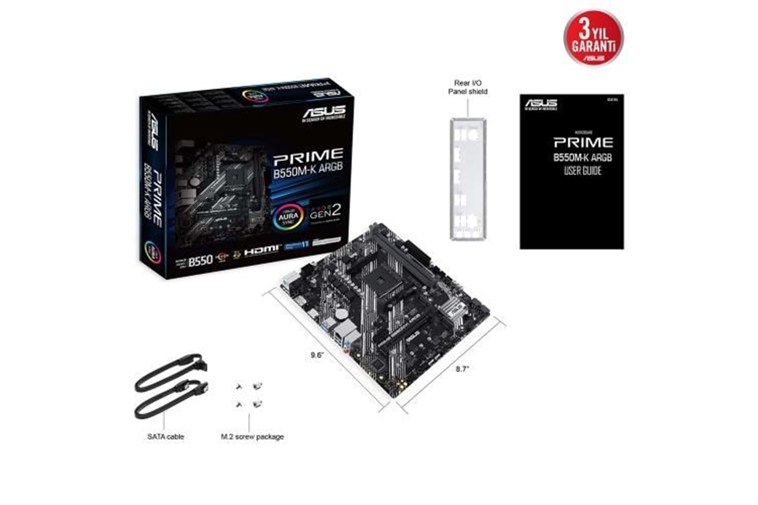 ASUS PRIME B550M-K ARGB DDR4 M2 PCIe NVME HDMI DVI PCIe 16X v4.0 AM4 mATX	