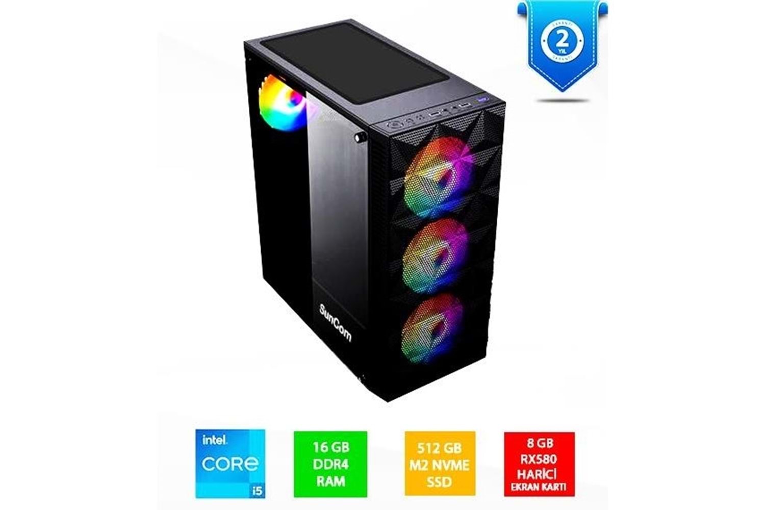 SUNCOM SG1-126 CORE i5 12400F-16GB RAM-512GB SSD-8GB RX580-FDOS GAMING PC