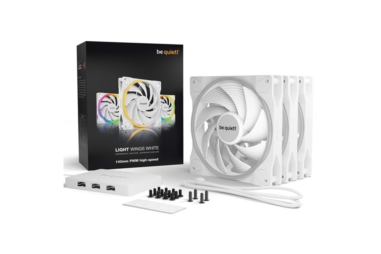 Be Quiet! Light Wings White 140Mm Pwm Premium Argb Kasa Fanı 4-Pin 3-lü Paket - BL103