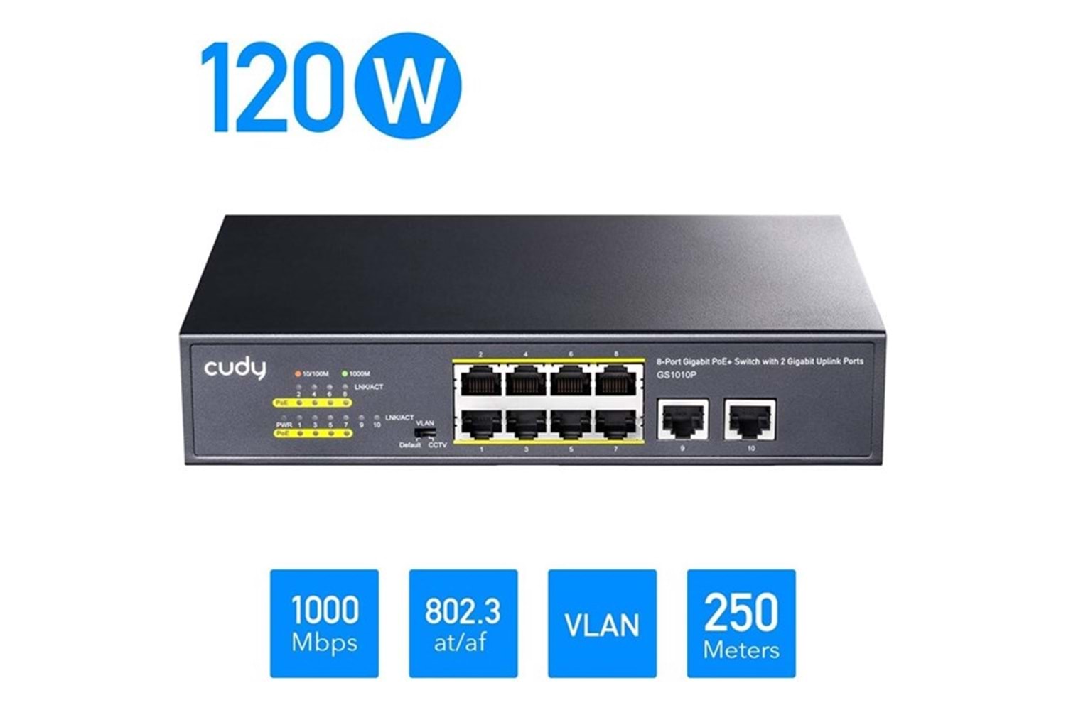 CUDY 8port GS1010P GIGABIT 2-UPLINK 120W FULL POE SWITCH