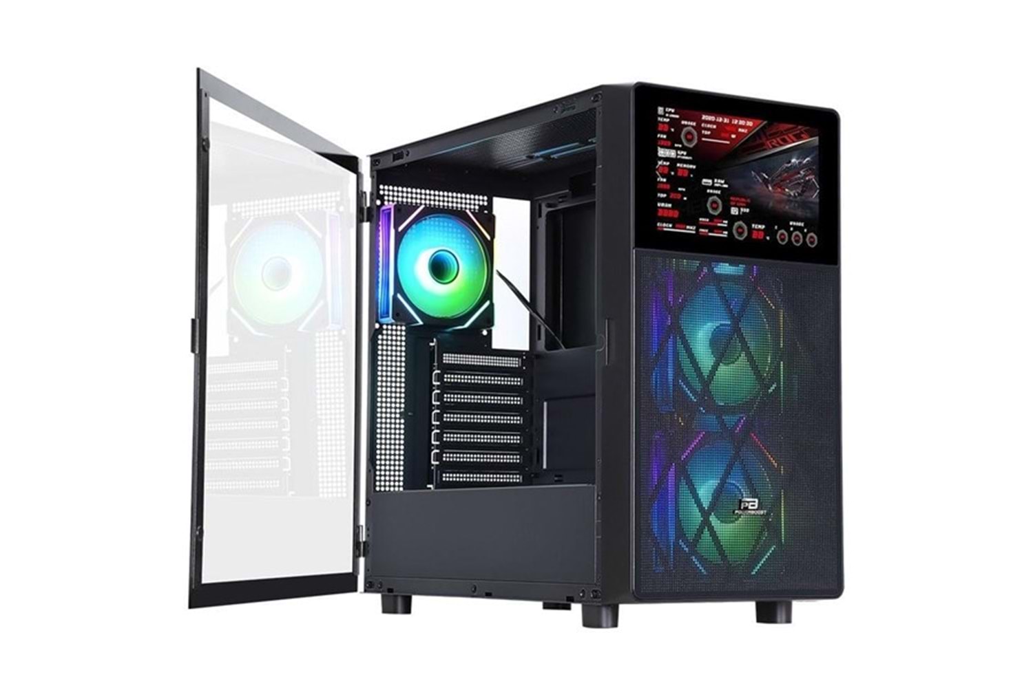 POWERBOOST PB-P4367BB 3-RGB FANLI LCD EKRANLI GAMING MID-TOWER PC KASASI