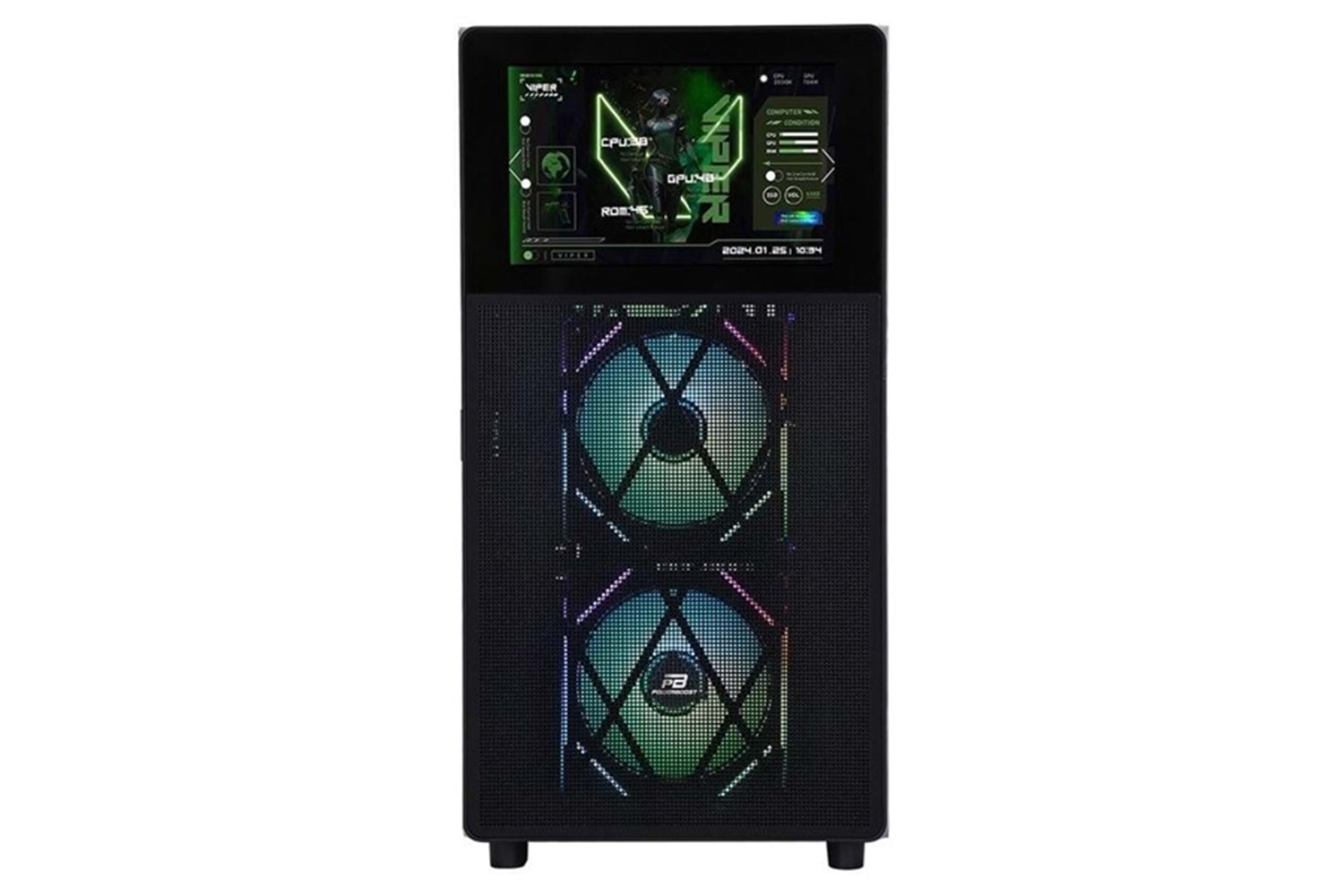 POWERBOOST PB-P4367BB 3-RGB FANLI LCD EKRANLI GAMING MID-TOWER PC KASASI