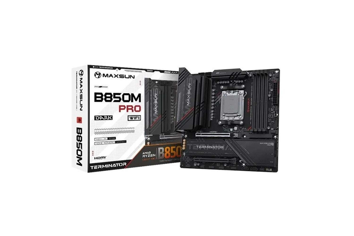 MAXSUN TERMINATÖR B850M PRO DARK WIFI7 DDR5 HDMI-DP TYPEC PCIE 5.0 1851P MATX