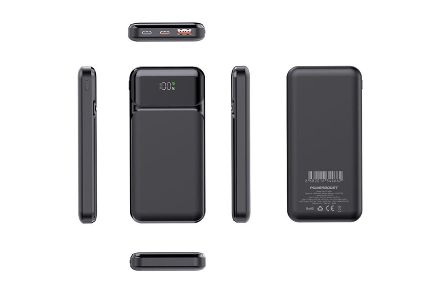 POWERBOOST NIGHT 105B 10000mAh 22.5W LCD Siyah Taşınabilir Şarj Cihazı Powerbank