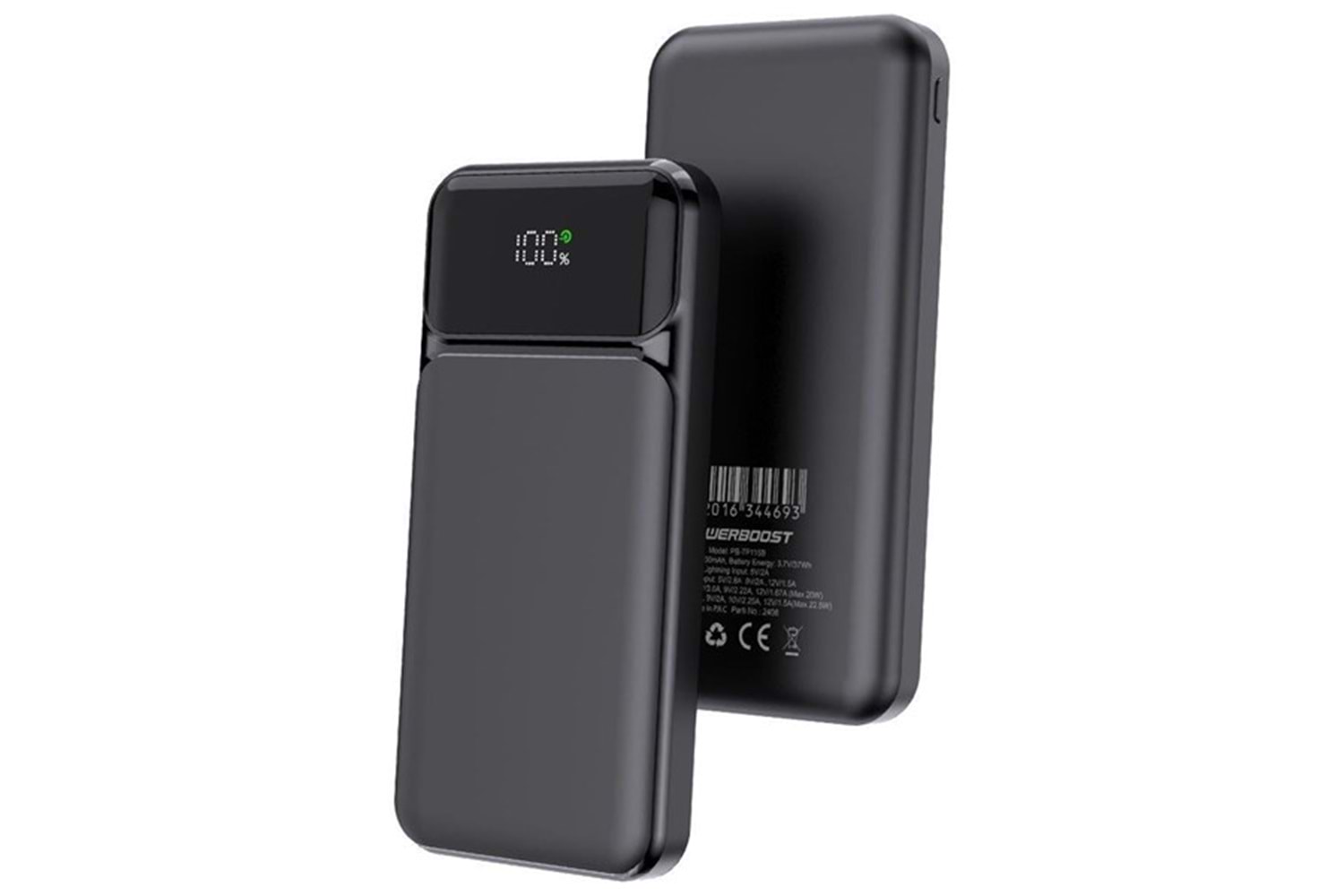 POWERBOOST NIGHT 115B 10000mAh 22.5W LCD GizliLED Siyah Taşınabilir Şarj Cihazı Powerbank