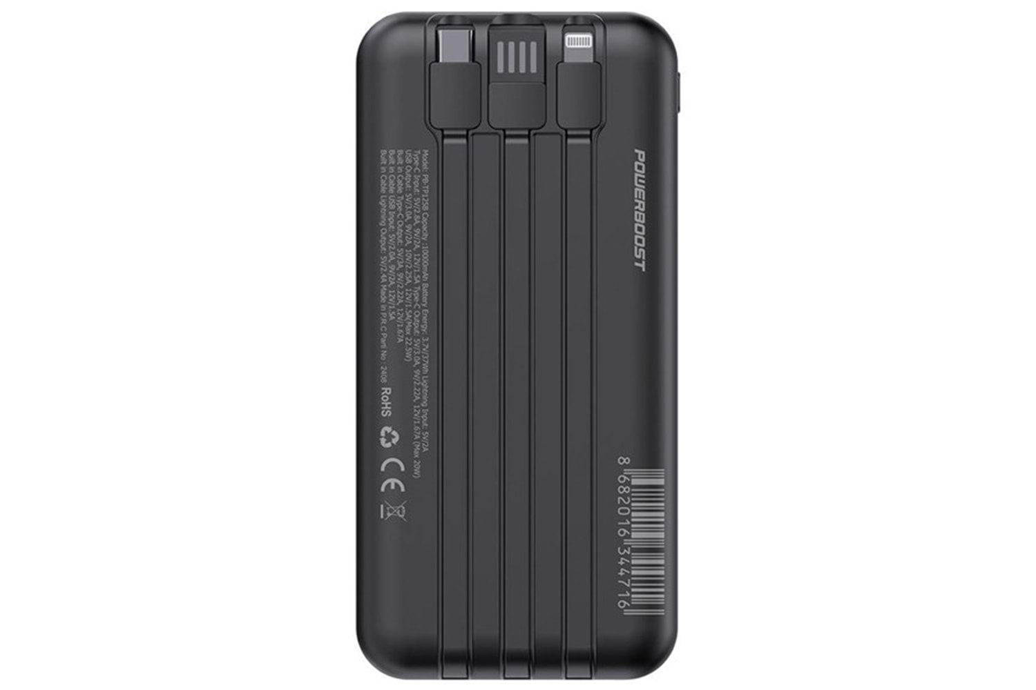 POWERBOOST NIGHT 125B 10000mAh 22.5W Dahili Kablolu LCD Siyah Taşınabilir Şarj Cihazı Powerbank