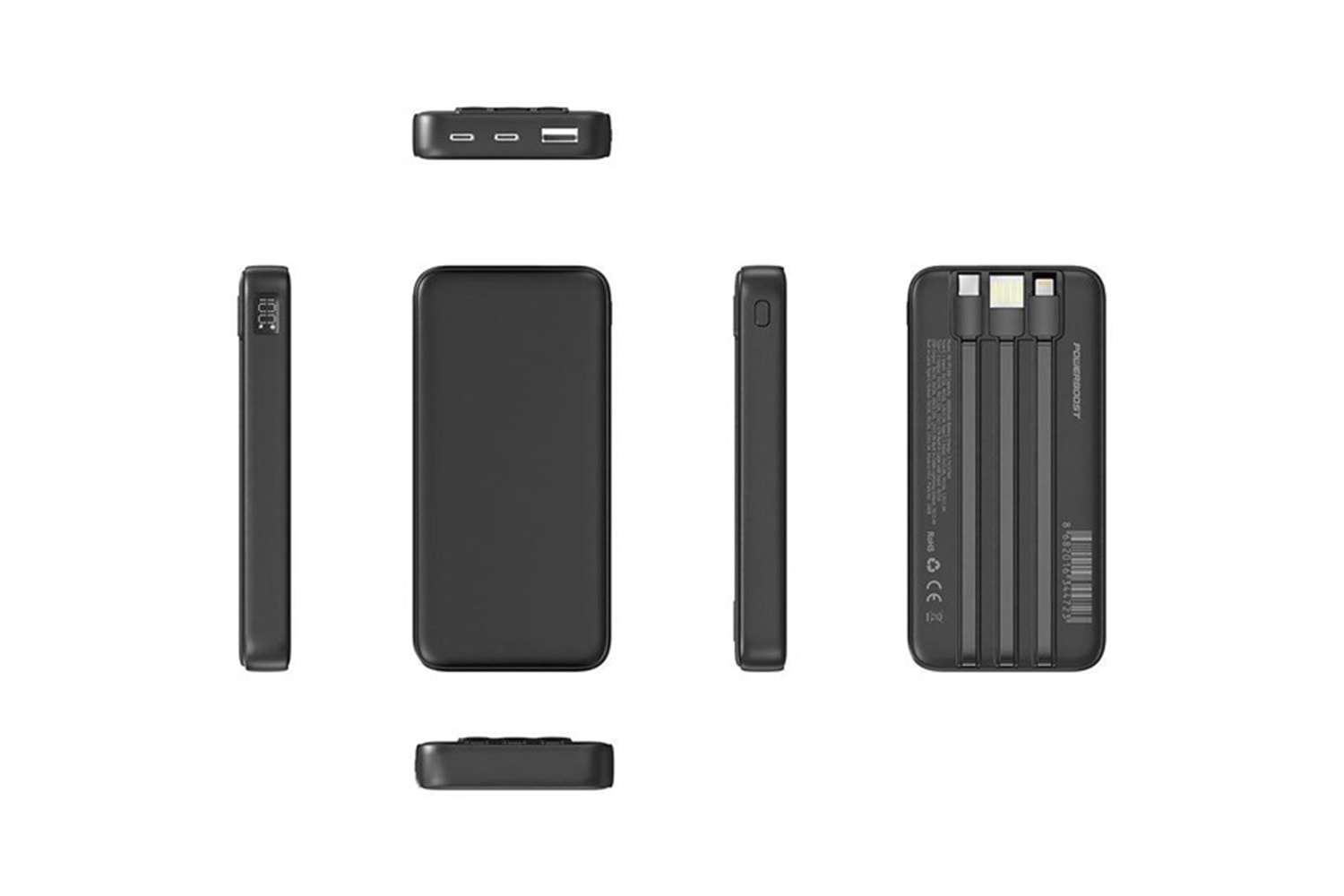 POWERBOOST PRIME 130B 10000mAh 22.5W Dahili Kablolu LCD Siyah Taşınabilir Şarj Cihazı Powerbank