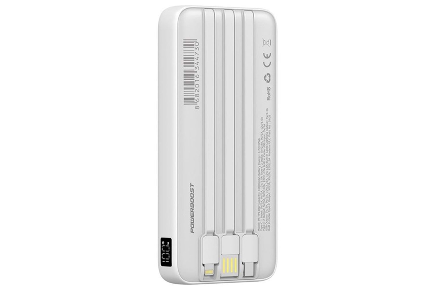 POWERBOOST PRIME 130W 10000mAh 22.5W Dahili Kablolu LCD Beyaz Taşınabilir Şarj Cihazı Powerbank