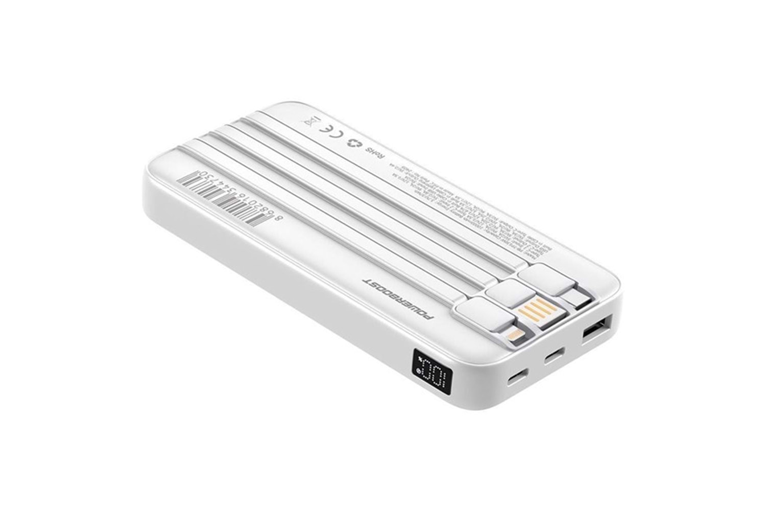 POWERBOOST PRIME 130W 10000mAh 22.5W Dahili Kablolu LCD Beyaz Taşınabilir Şarj Cihazı Powerbank