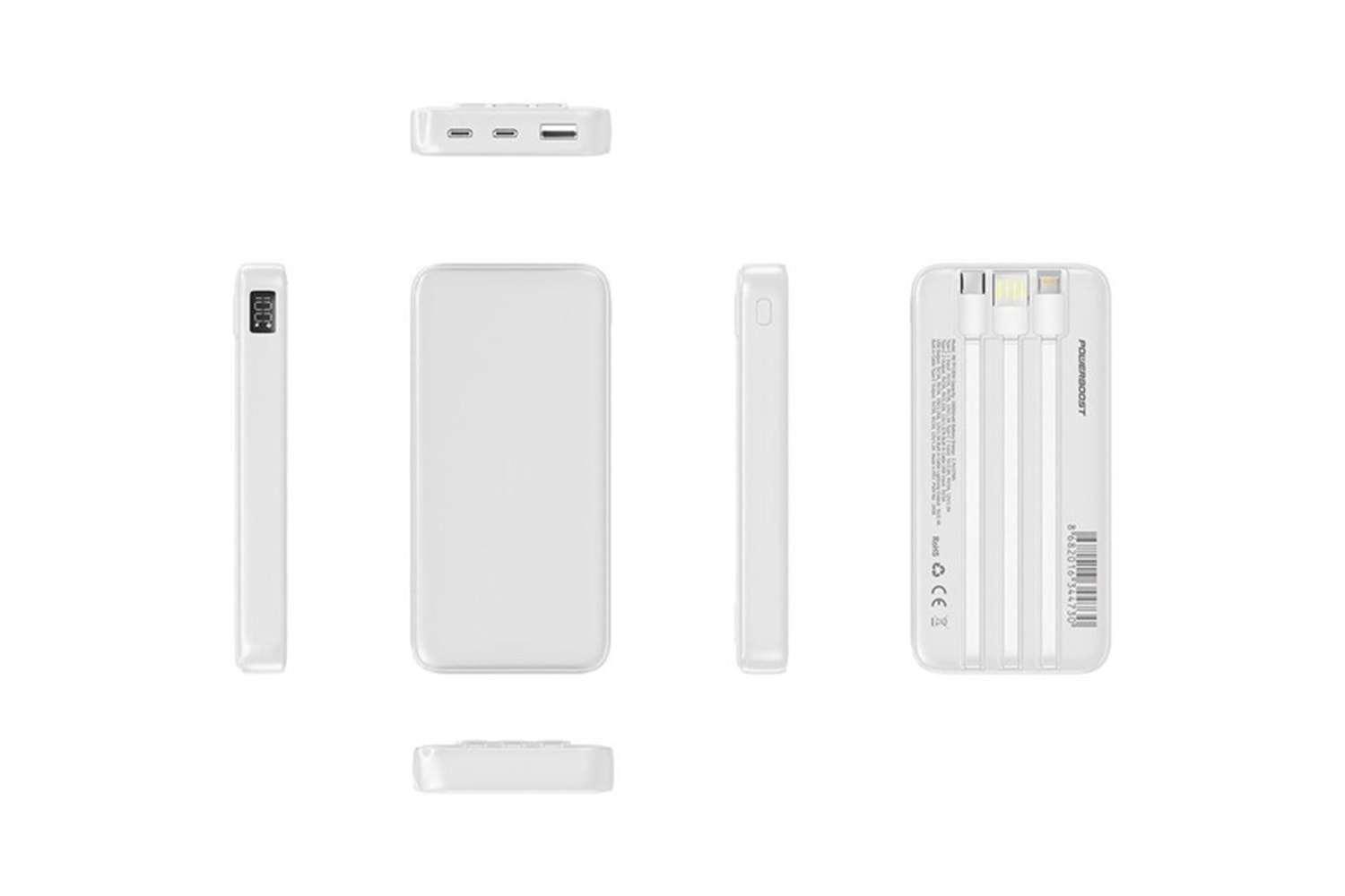 POWERBOOST PRIME 130W 10000mAh 22.5W Dahili Kablolu LCD Beyaz Taşınabilir Şarj Cihazı Powerbank