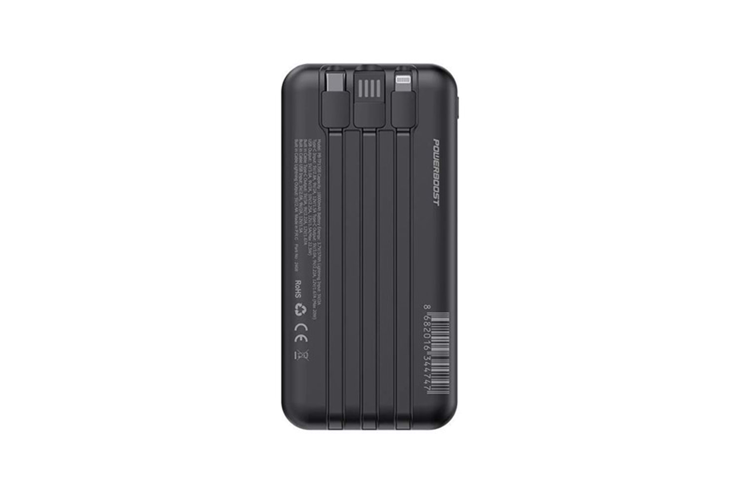 PowerBoost NIGHT 135B 10000mAh 22.5WDahiliKablo LCD GizliLED Siyah Taşınabilir Şarj Cihazı Powerbank