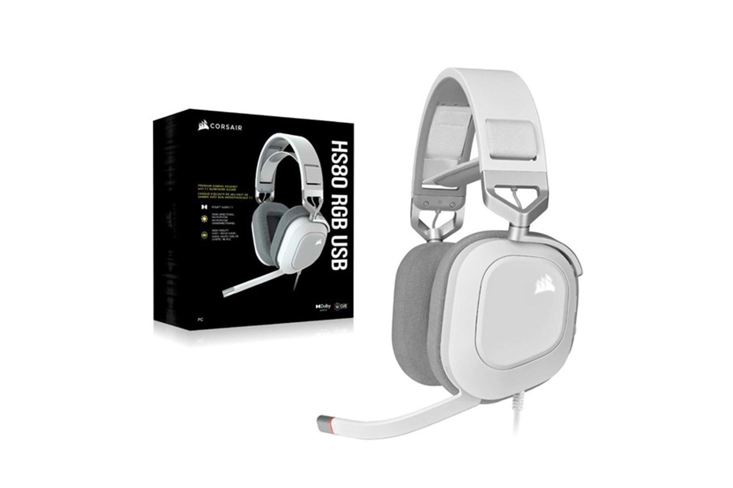 CORSAIR CA-9011238-Eu HS80 RGB Kablolu Oyuncu Kulaklığı - Beyaz